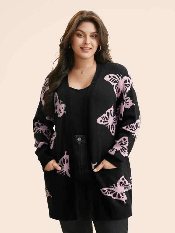 Butterfly Print Open Front Cardigan sold by Bloomchic