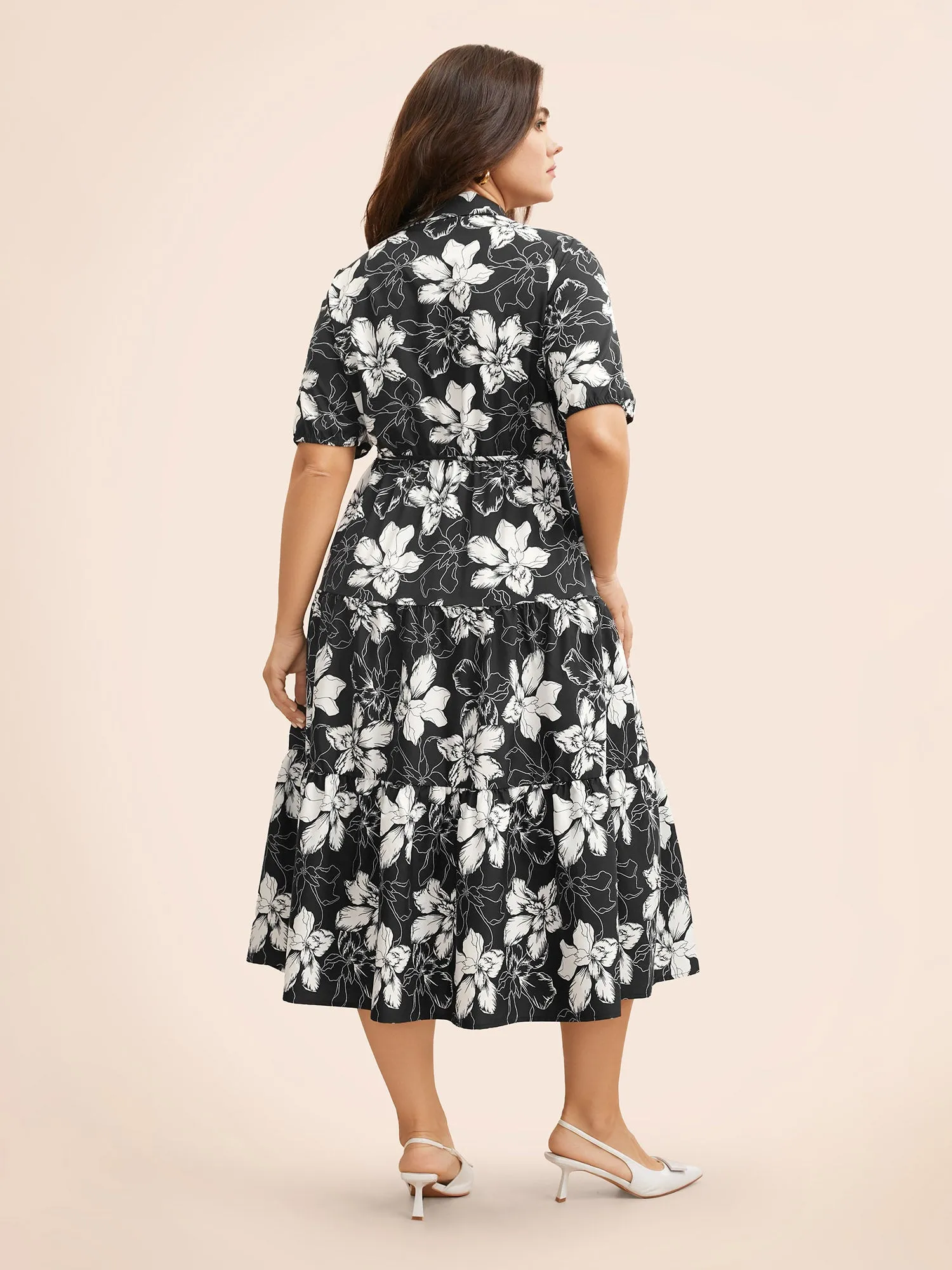 Floral Shirt Collar Belted Midi Dress sold by Bloomchic product image thumbnail 5