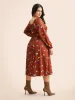 Heart Neckline Butterfly Print Shirred Dress sold by Bloomchic