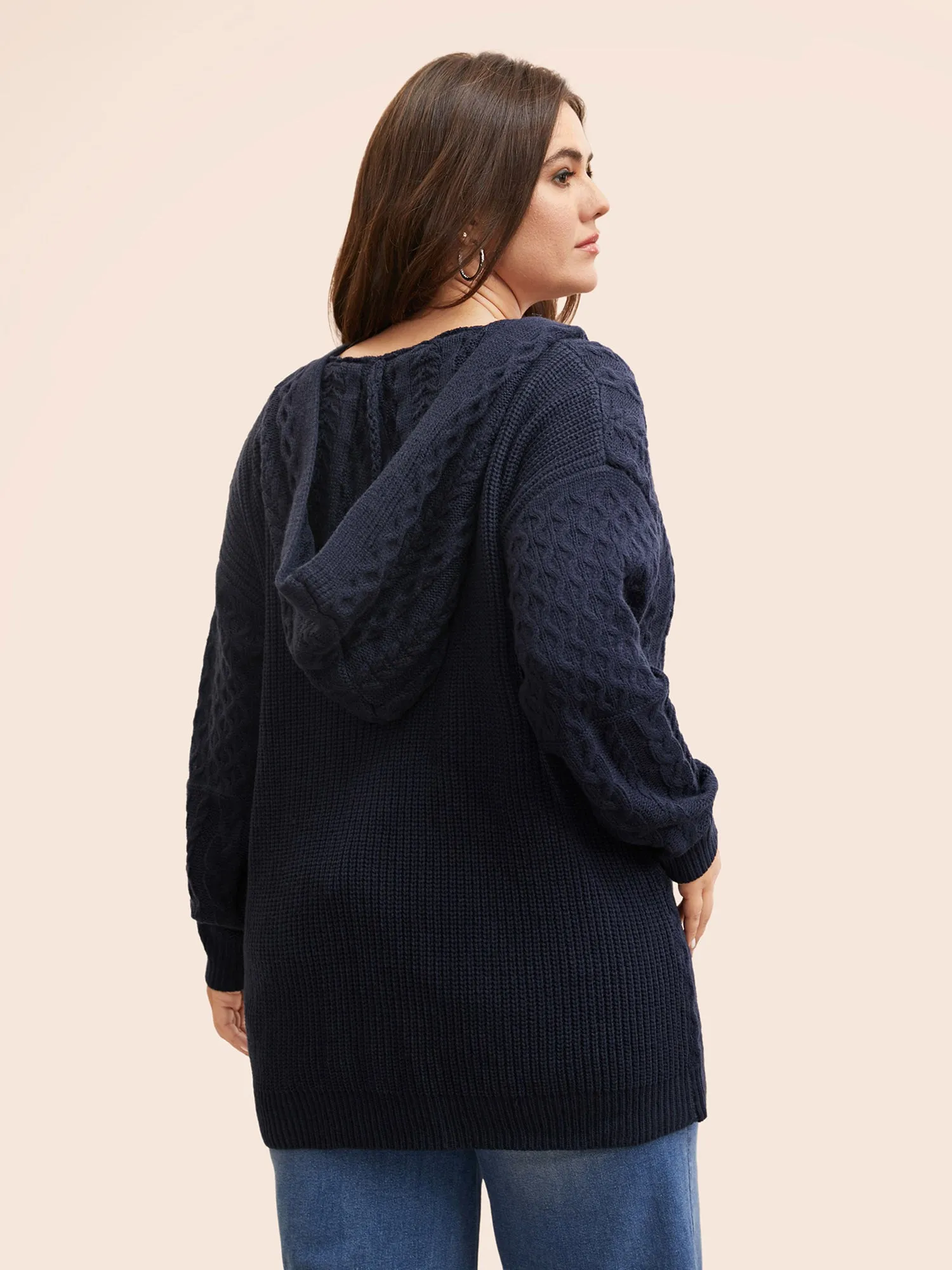 Solid Cable Knit Hooded Cardigan sold by Bloomchic product image thumbnail 2