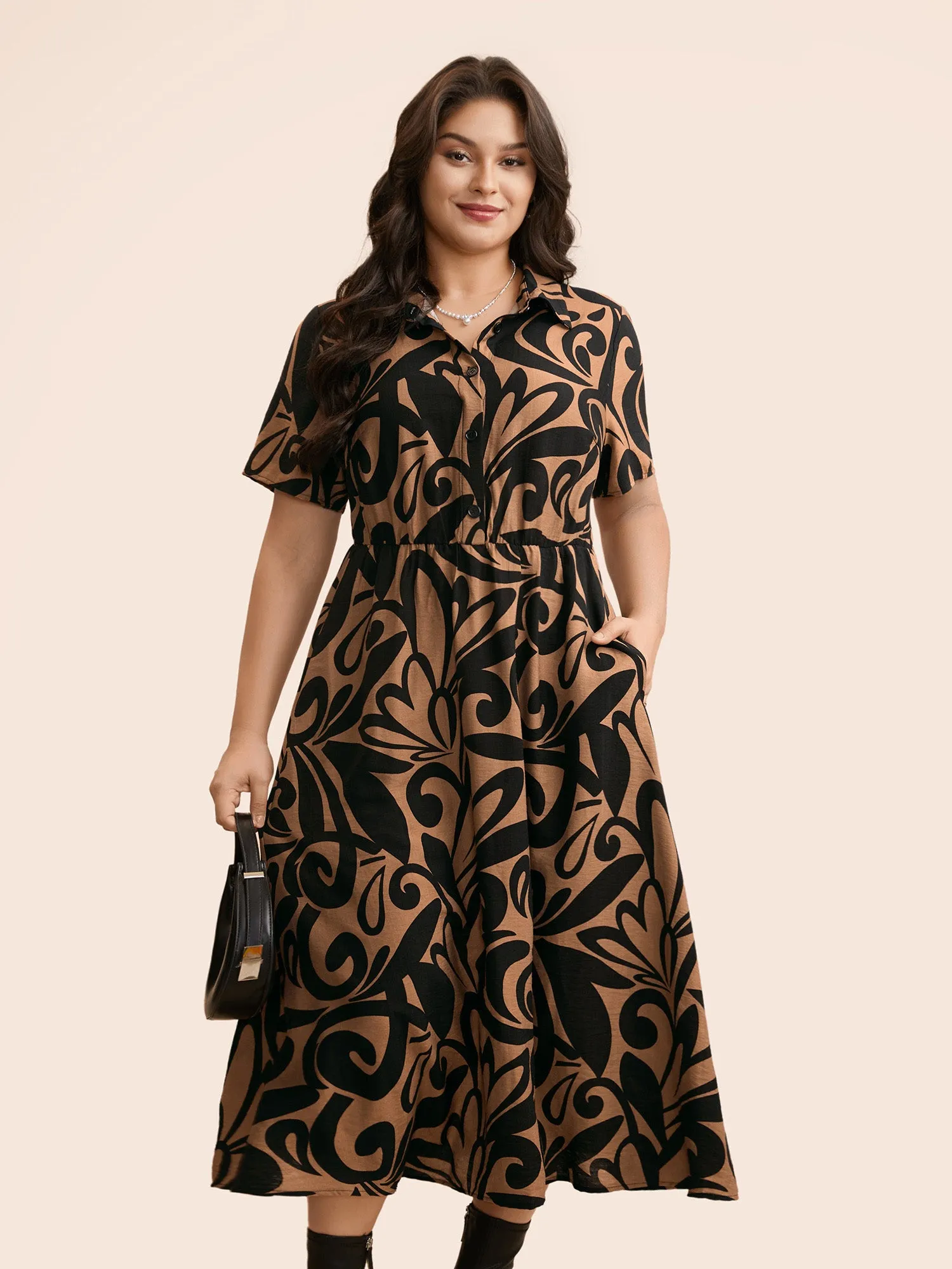 Boho Print Shirt Collar Midi Dress sold by Bloomchic