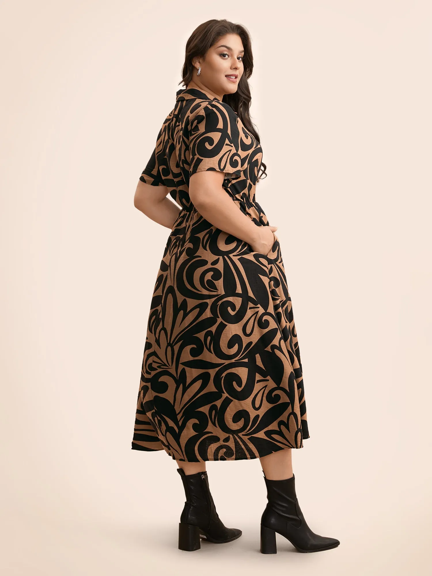 Boho Print Shirt Collar Midi Dress sold by Bloomchic product image thumbnail 4