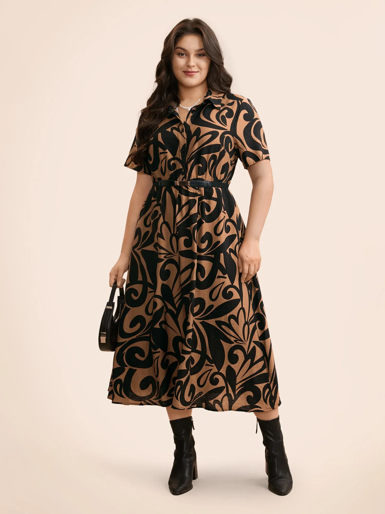 Boho Print Shirt Collar Midi Dress sold by Bloomchic product image thumbnail 3