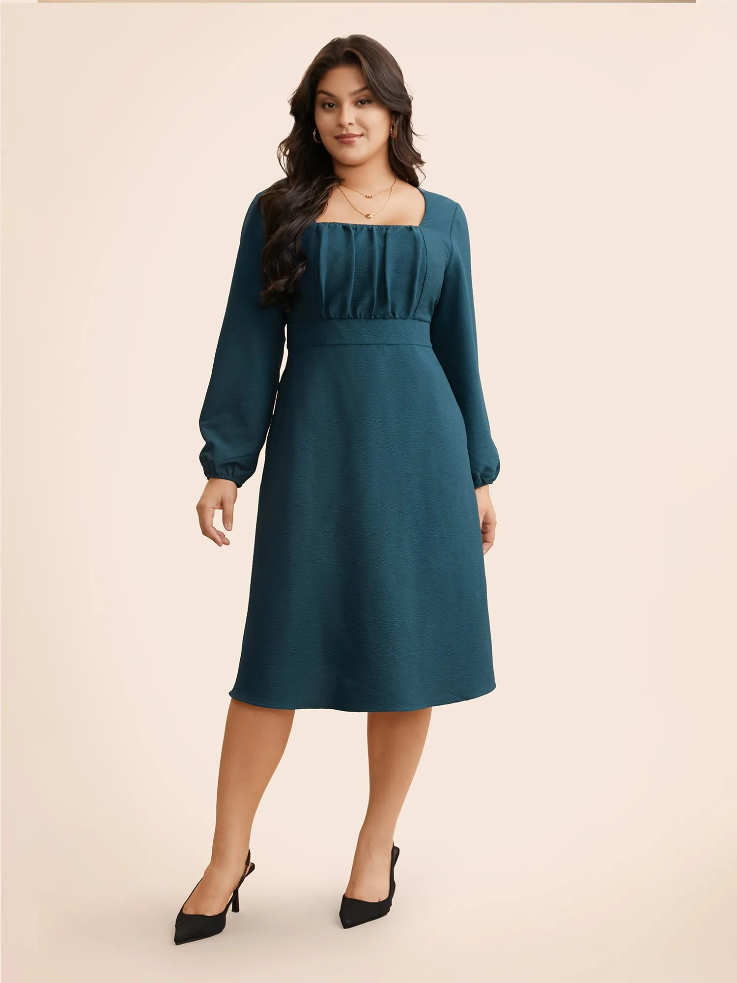 Square Neck Textured Gathered Dress sold by Bloomchic product image thumbnail 2