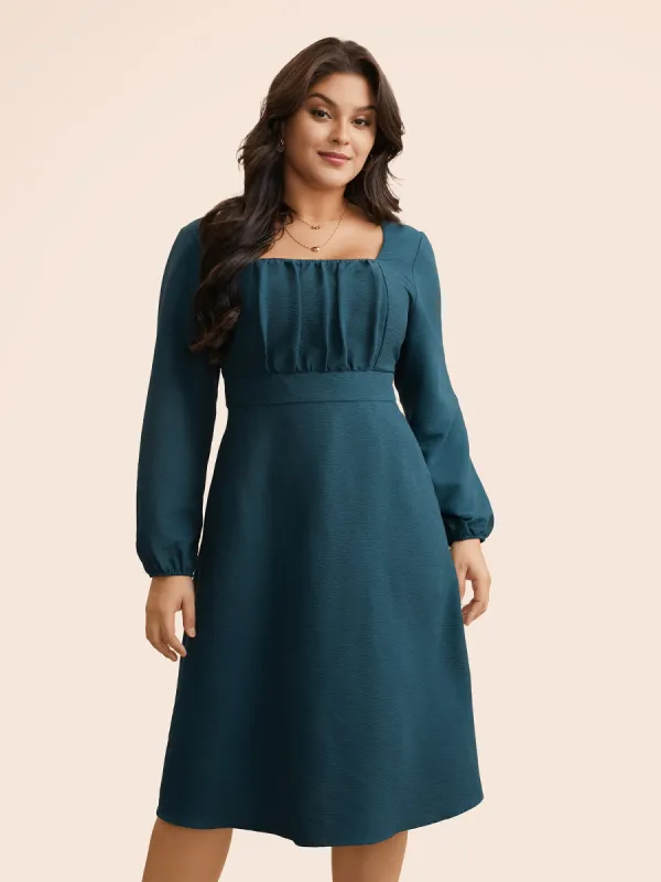 Square Neck Textured Gathered Dress sold by Bloomchic