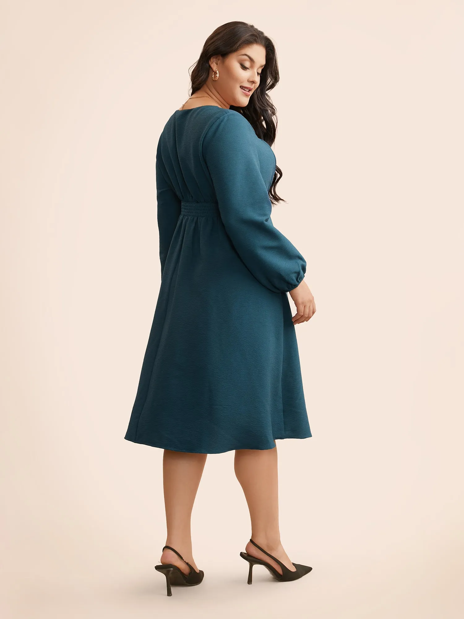 Square Neck Textured Gathered Dress sold by Bloomchic product image thumbnail 3
