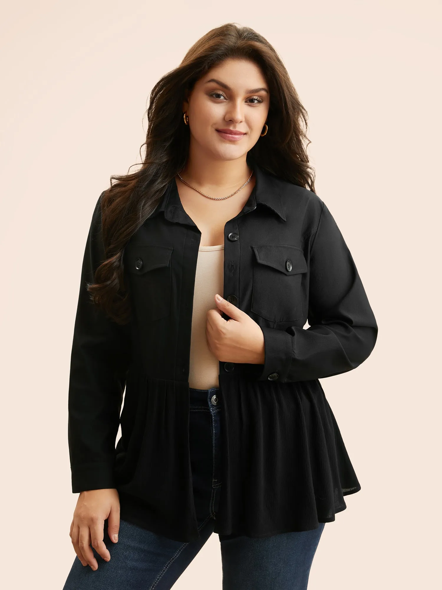 Shirt Collar Flap Detail Gathered Jacket sold by Bloomchic product image thumbnail 4