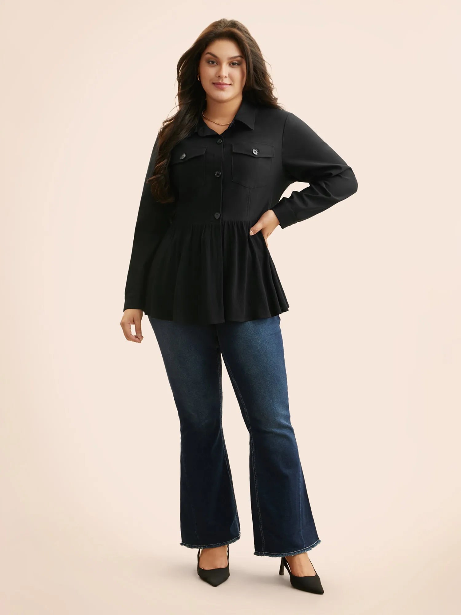 Shirt Collar Flap Detail Gathered Jacket sold by Bloomchic product image thumbnail 2