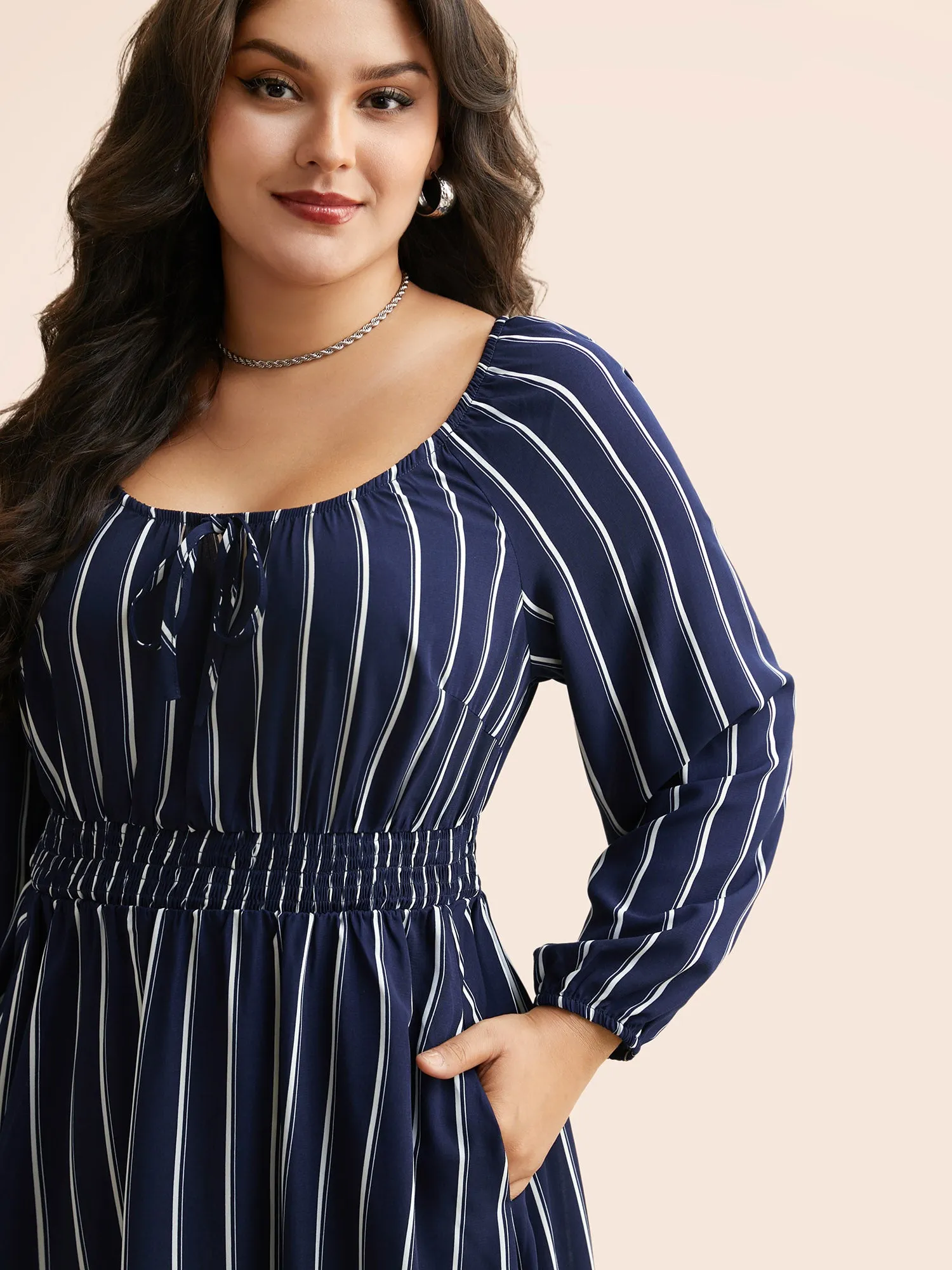 Striped Shirred Lantern Sleeve Maxi Dress sold by Bloomchic product image thumbnail 2