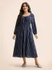 Striped Shirred Lantern Sleeve Maxi Dress sold by Bloomchic