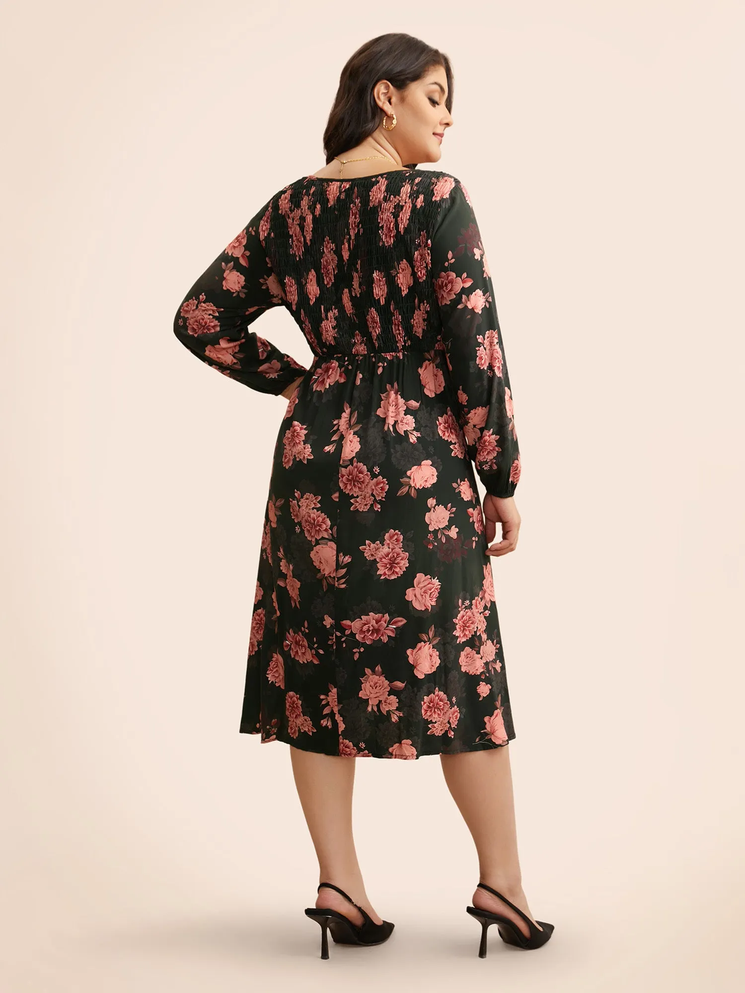 Floral Lantern Sleeve Shirred Pocket Dress sold by Bloomchic product image thumbnail 4