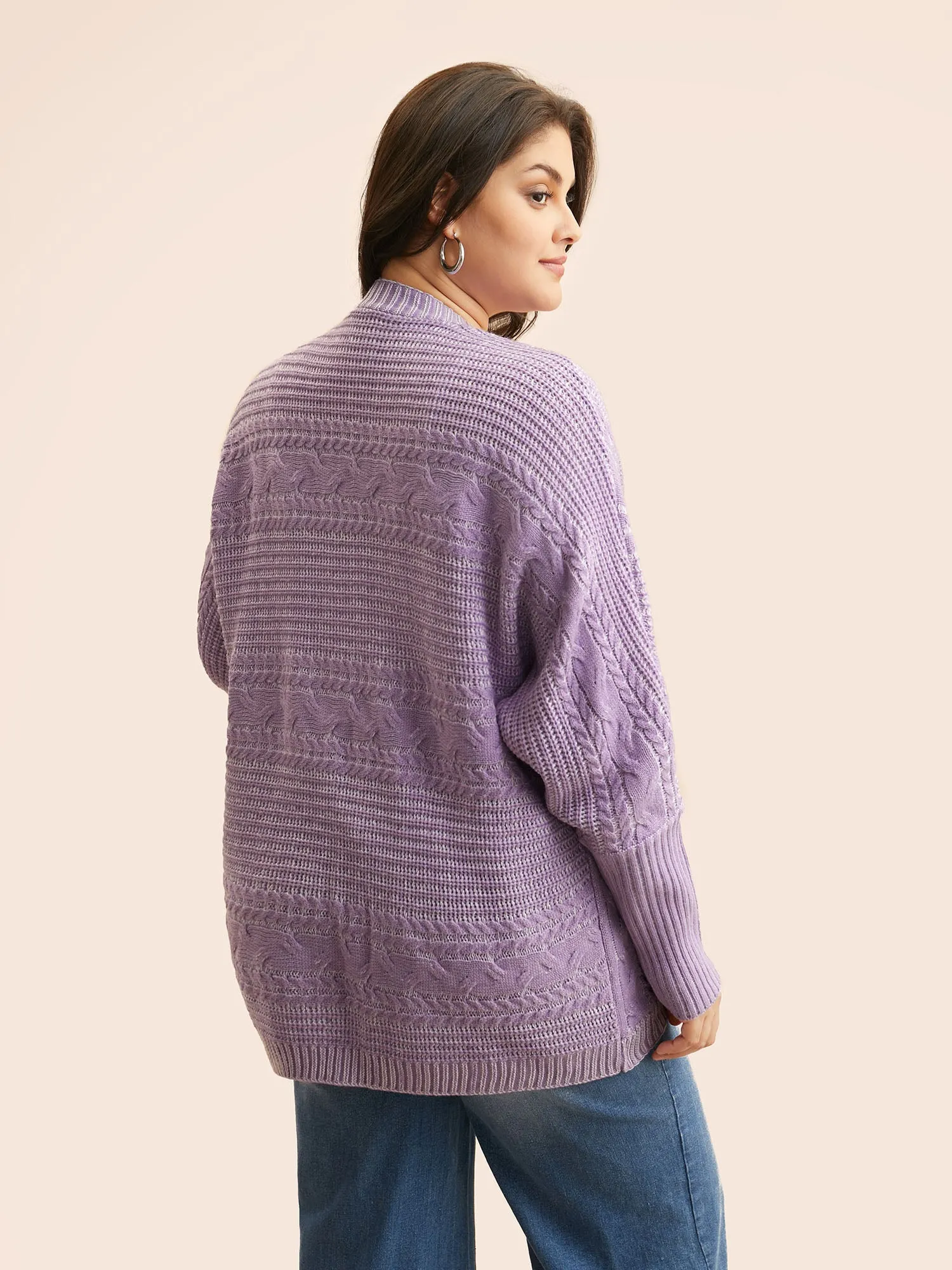 Plain Cable Knit Dolman Sleeve Cardigan sold by Bloomchic product image thumbnail 2