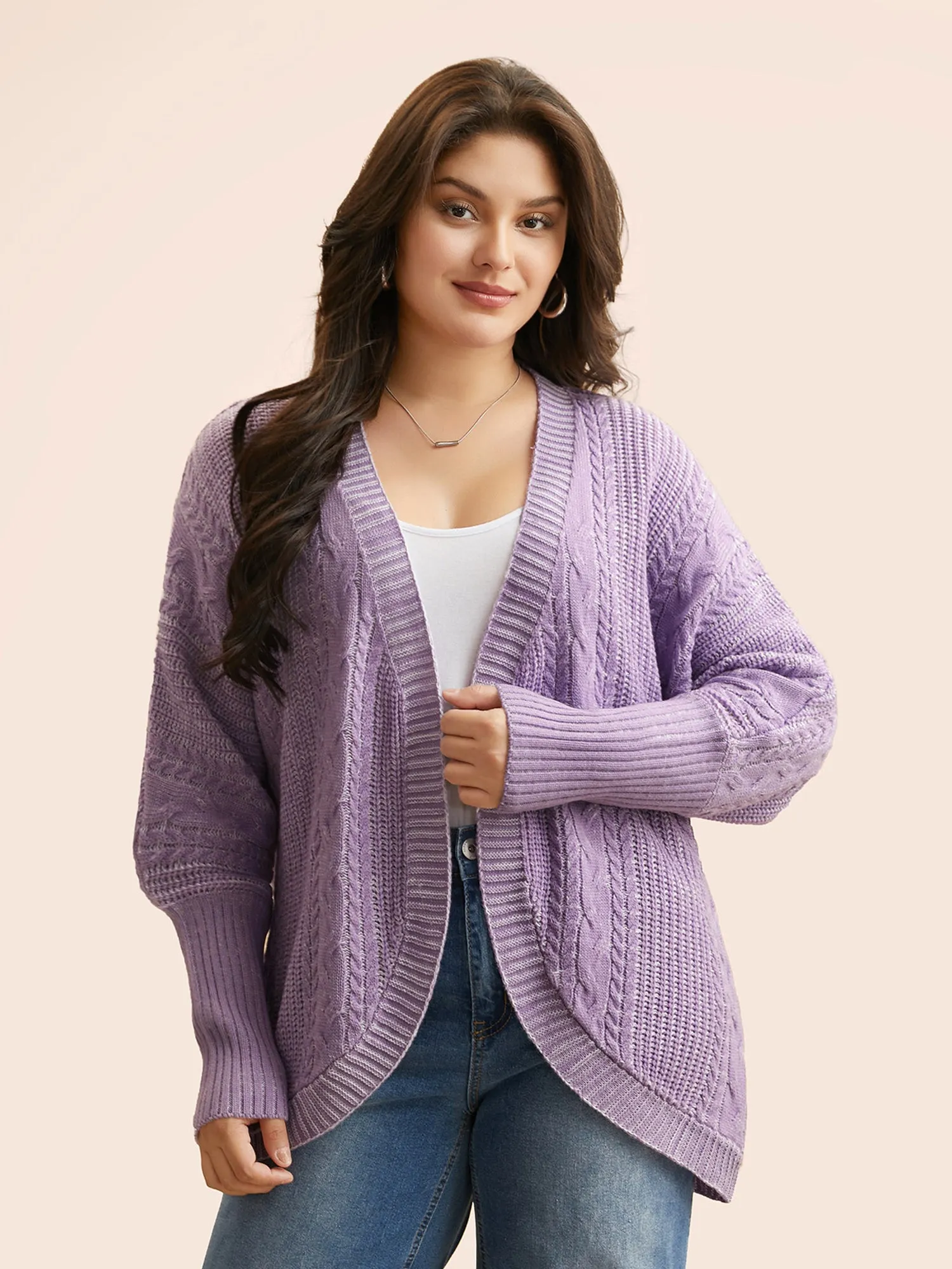 Plain Cable Knit Dolman Sleeve Cardigan sold by Bloomchic
