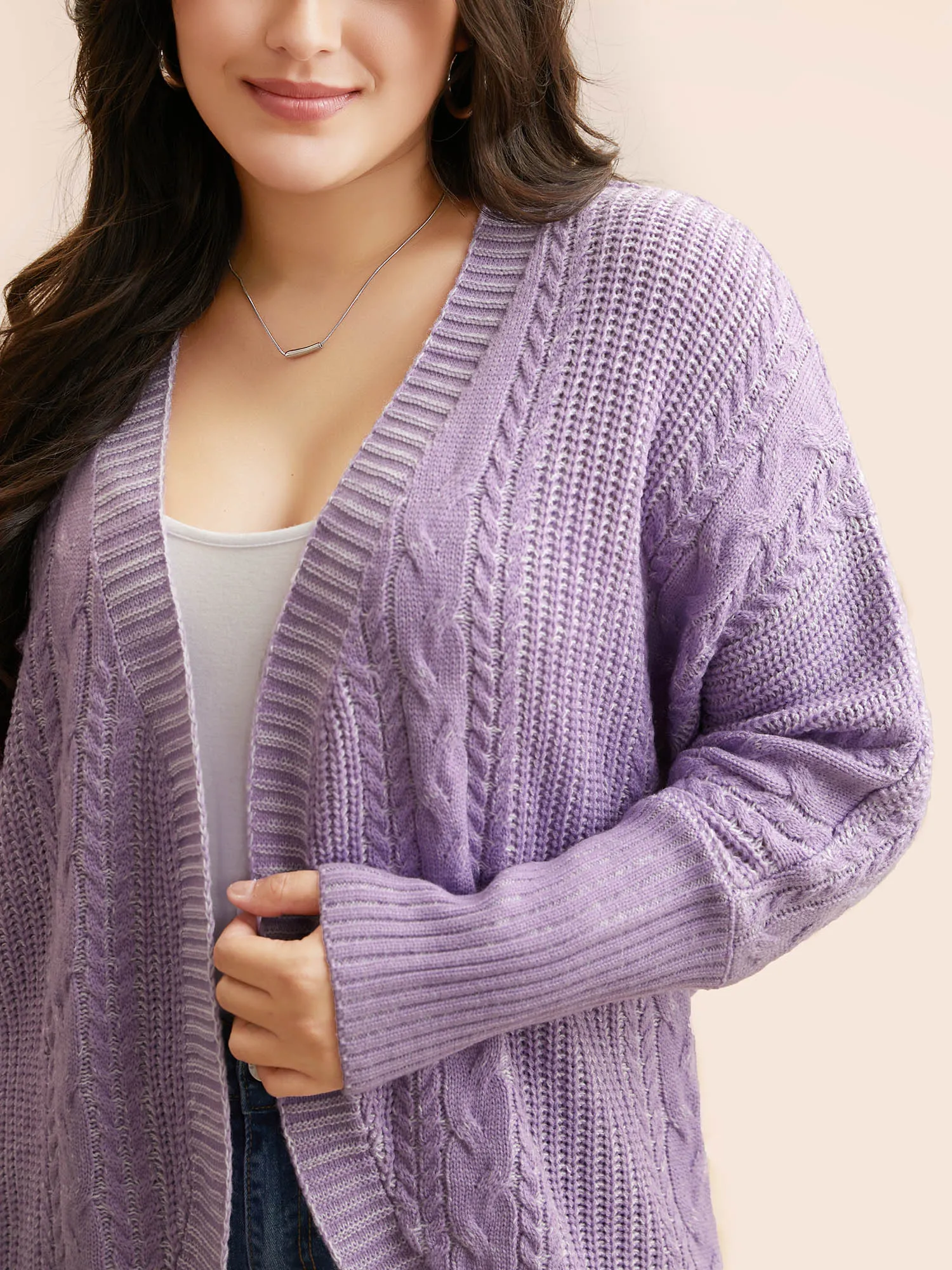 Plain Cable Knit Dolman Sleeve Cardigan sold by Bloomchic product image thumbnail 5