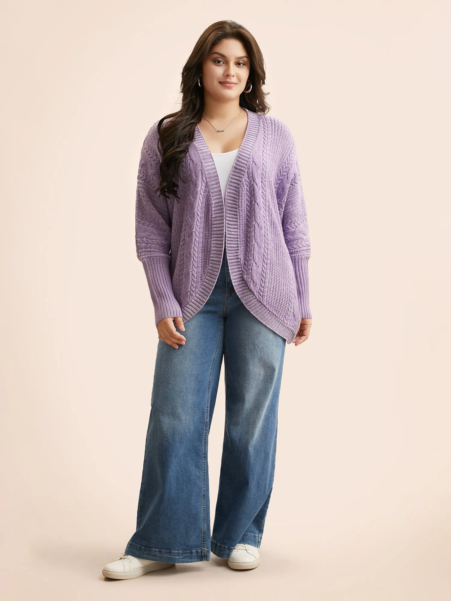 Plain Cable Knit Dolman Sleeve Cardigan sold by Bloomchic product image thumbnail 4