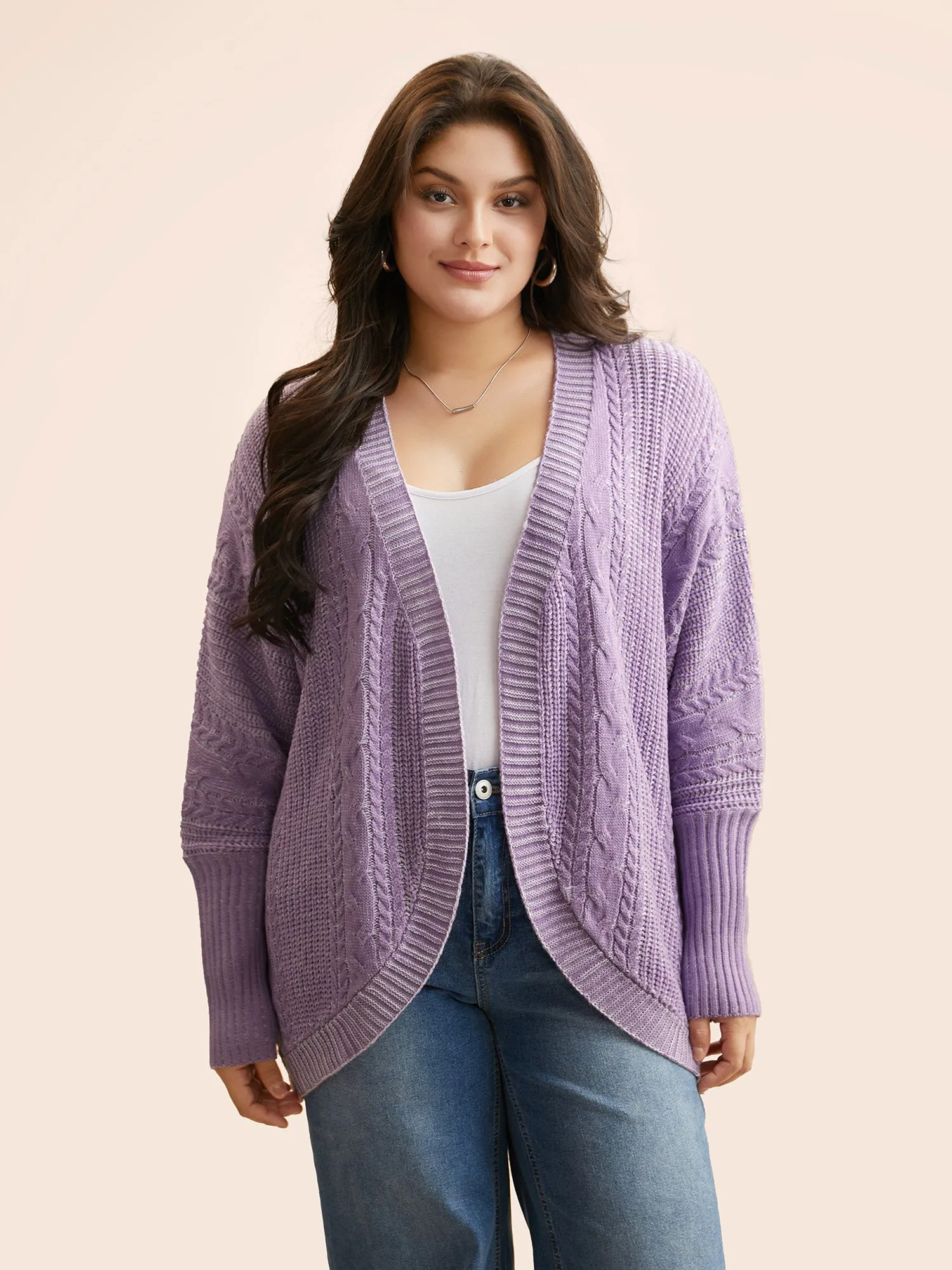 Plain Cable Knit Dolman Sleeve Cardigan sold by Bloomchic product image thumbnail 3