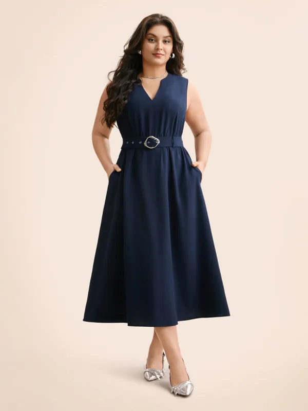 Notched Collar Belted Tank Dress sold by Bloomchic