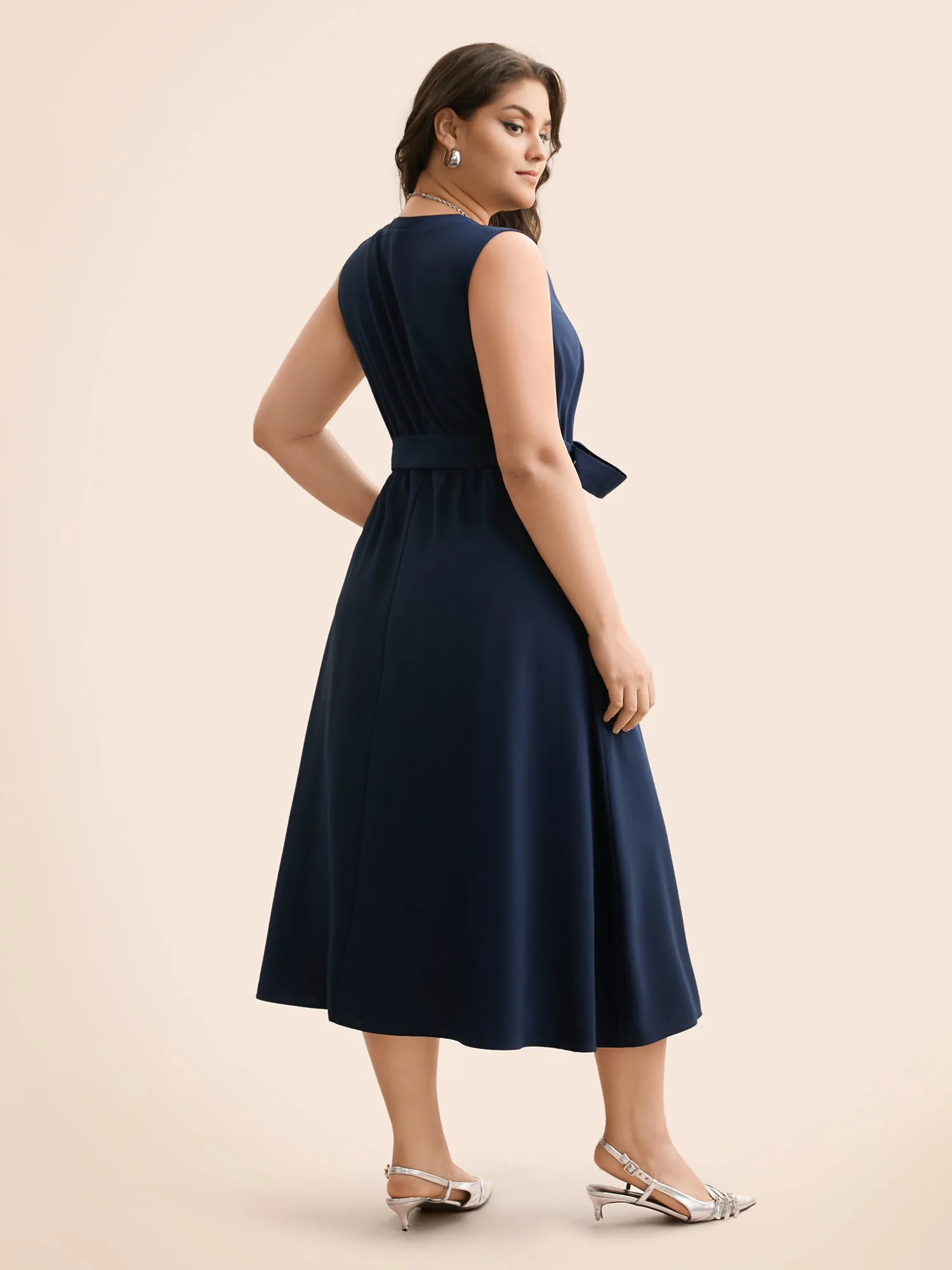 Notched Collar Belted Tank Dress sold by Bloomchic product image thumbnail 4