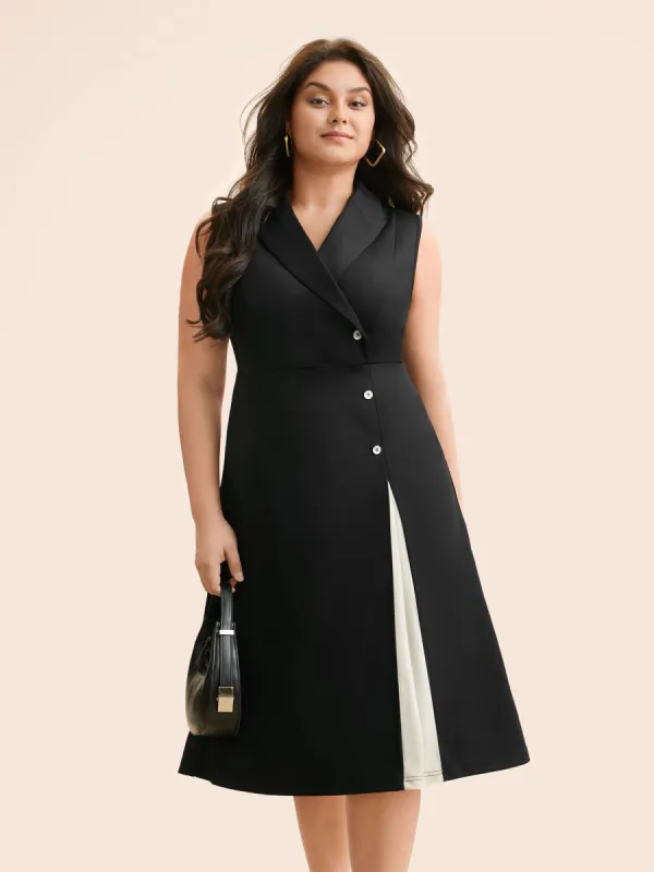 Suit Collar Contrast Patchwork Sleeveless Dress sold by Bloomchic