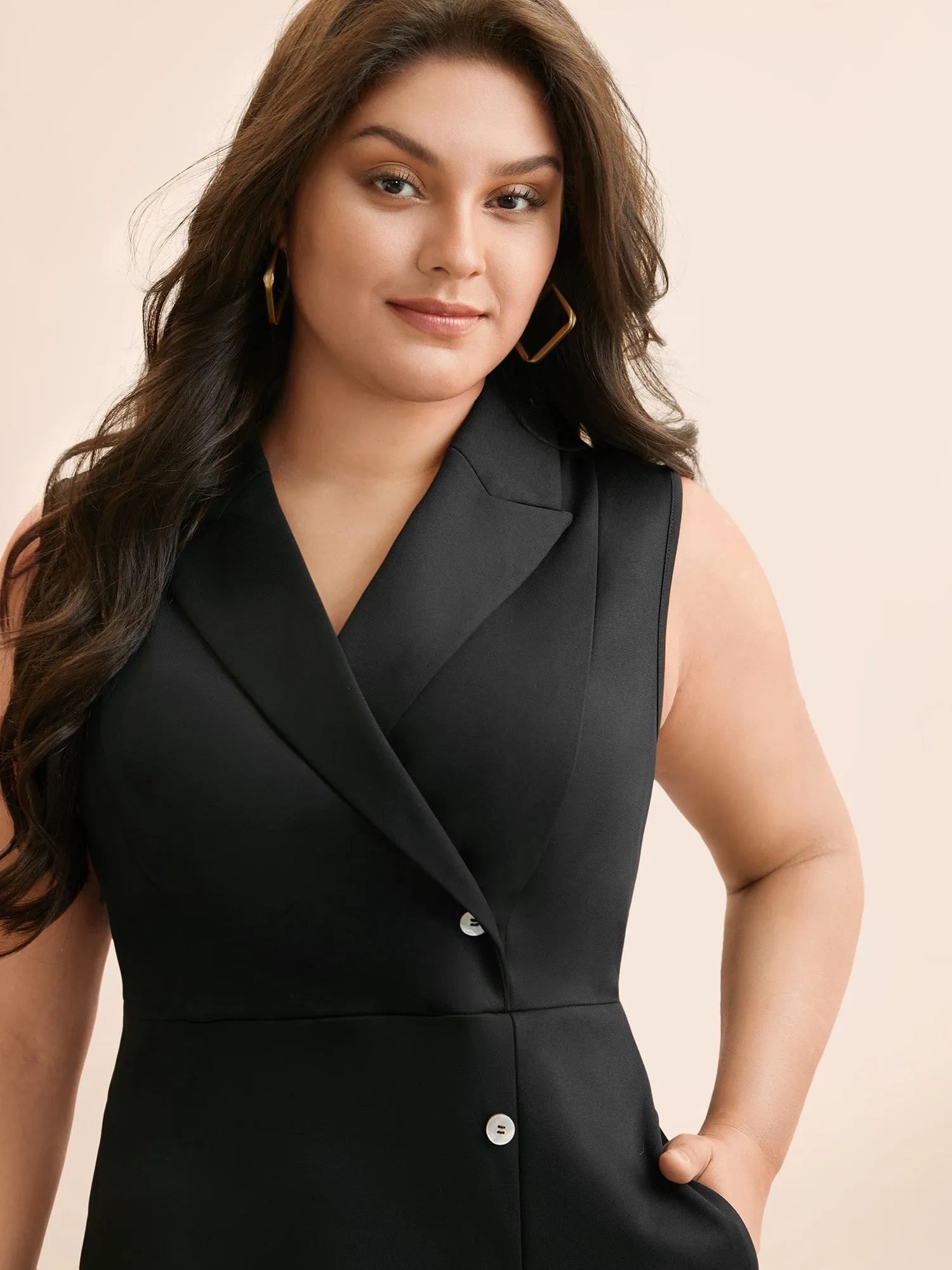 Suit Collar Contrast Patchwork Sleeveless Dress sold by Bloomchic product image thumbnail 2