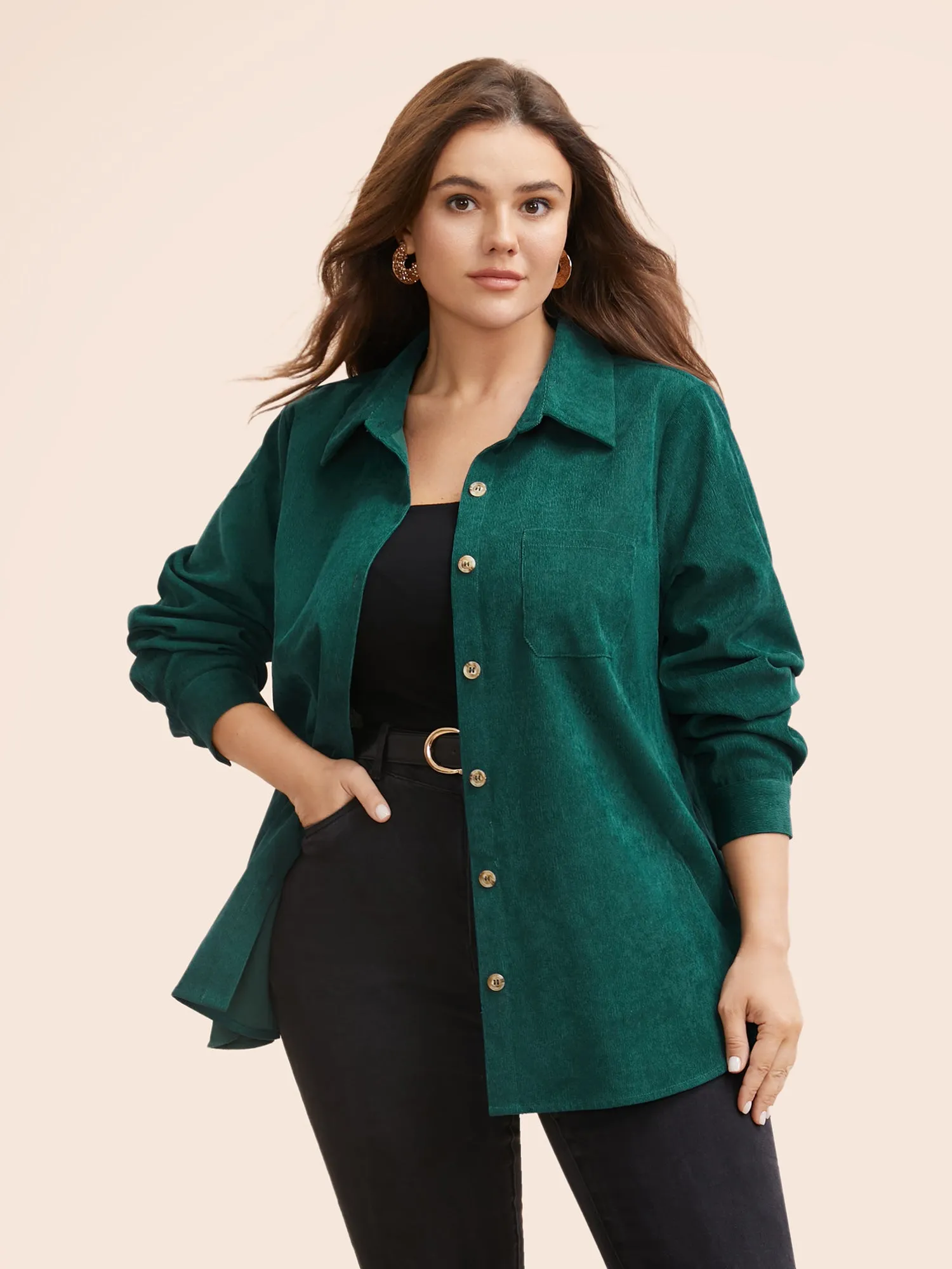 Textured Pocket Curved Hem Jacket sold by Bloomchic