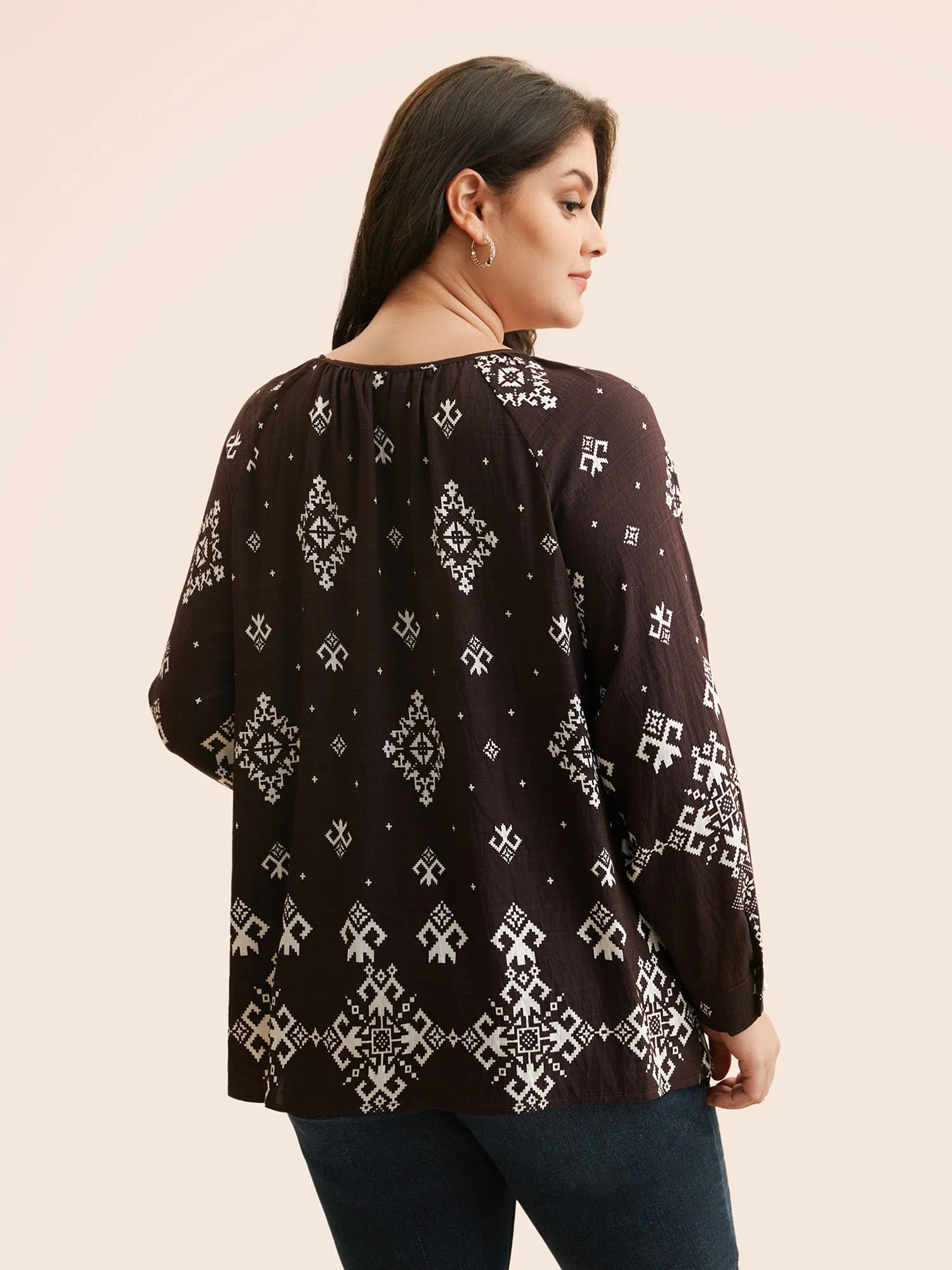 Bandana Geometric Crew Neck Gathered Blouse sold by Bloomchic product image thumbnail 4