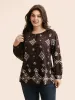 Bandana Geometric Crew Neck Gathered Blouse sold by Bloomchic