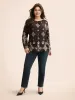 Bandana Geometric Crew Neck Gathered Blouse sold by Bloomchic