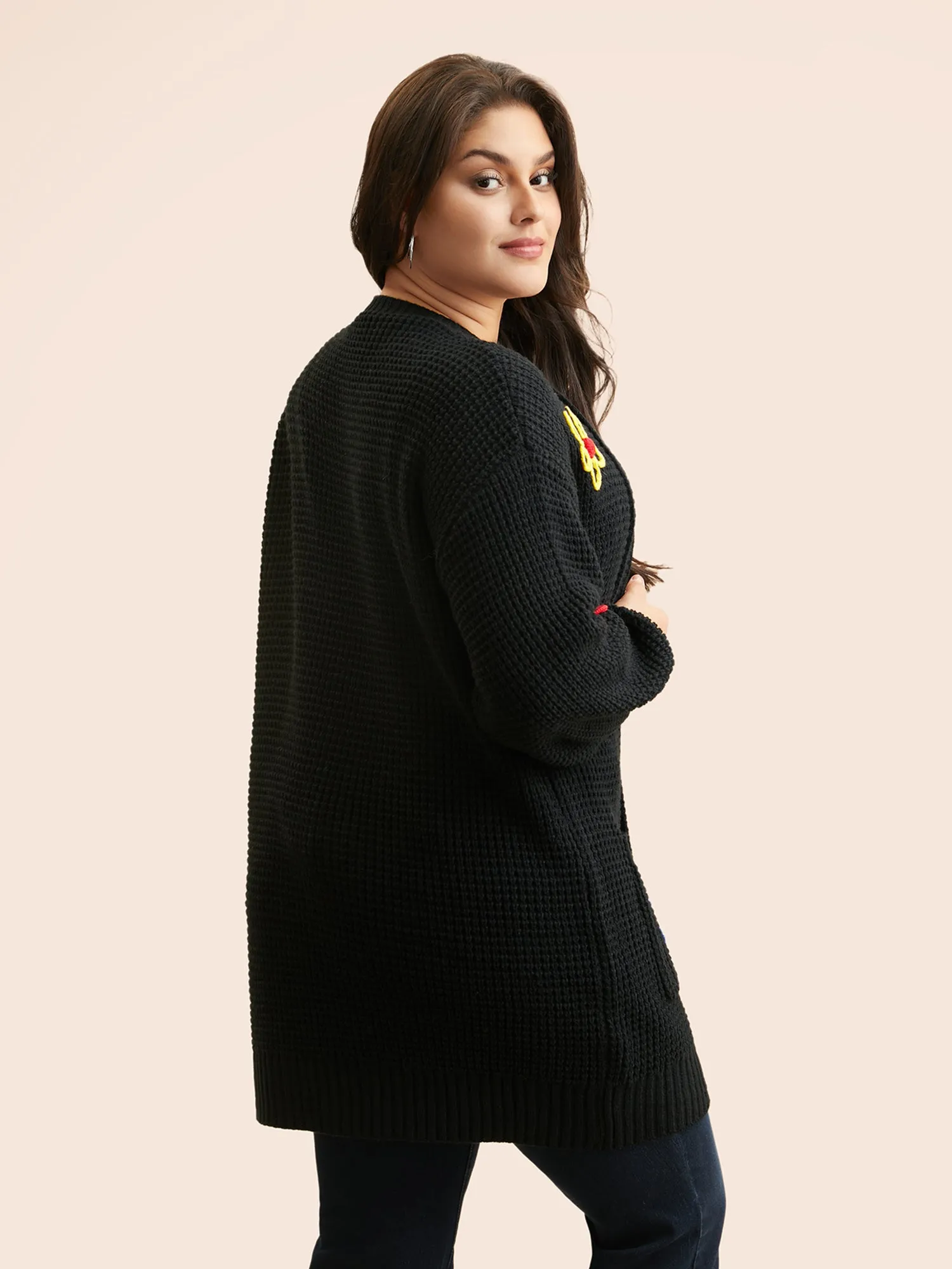 Crochet Floral Puff Sleeve Pocket Cardigan sold by Bloomchic product image thumbnail 2