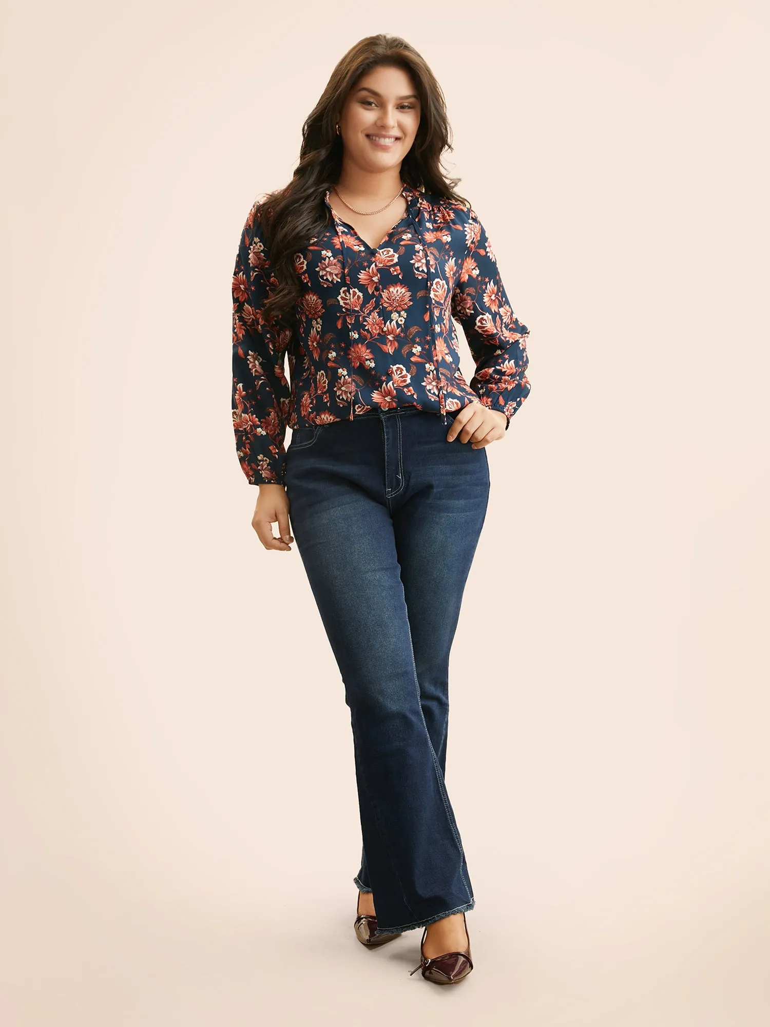 Floral Tie Knot Lantern Sleeve Blouse sold by Bloomchic product image thumbnail 2