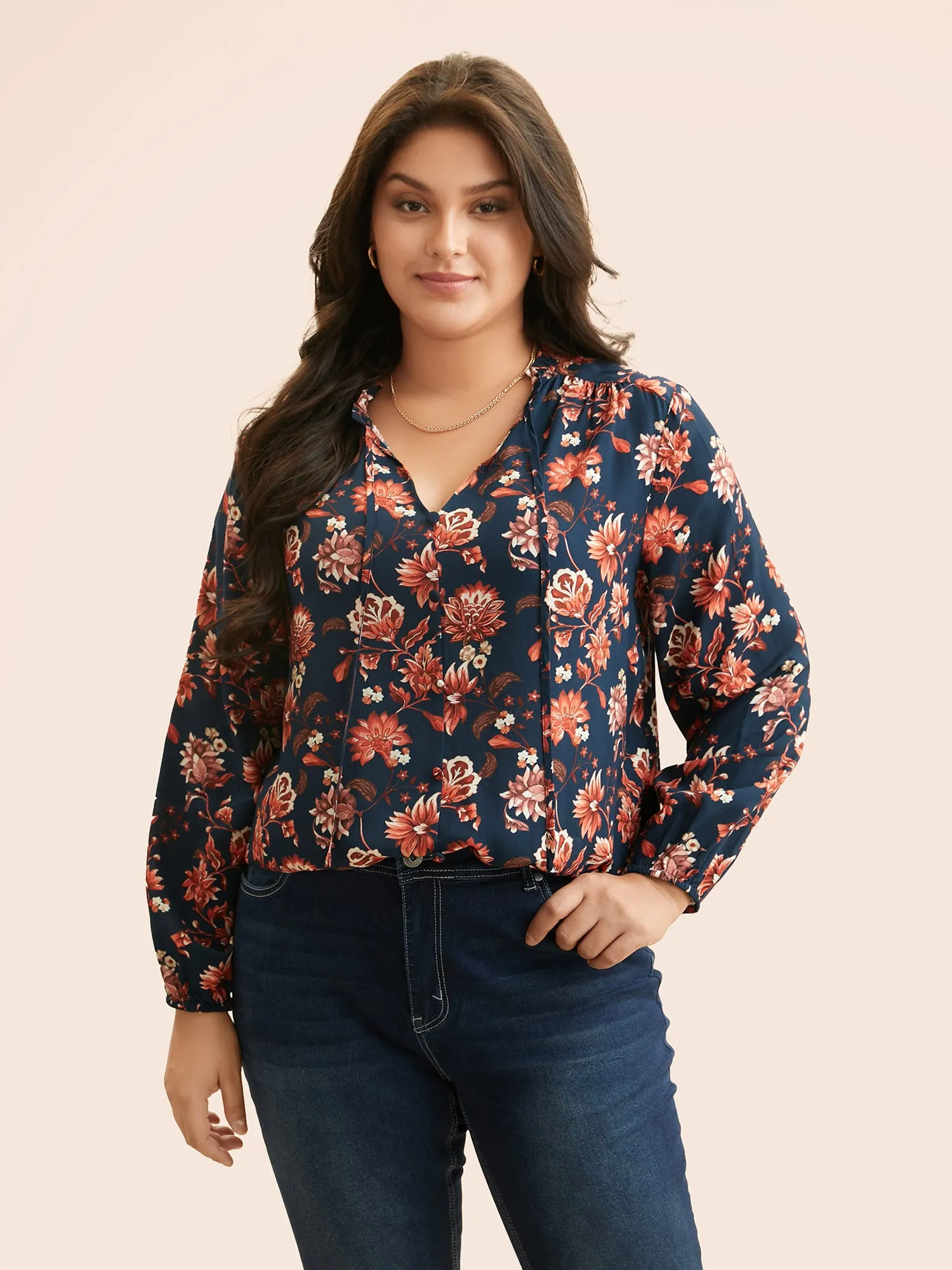 Floral Tie Knot Lantern Sleeve Blouse sold by Bloomchic