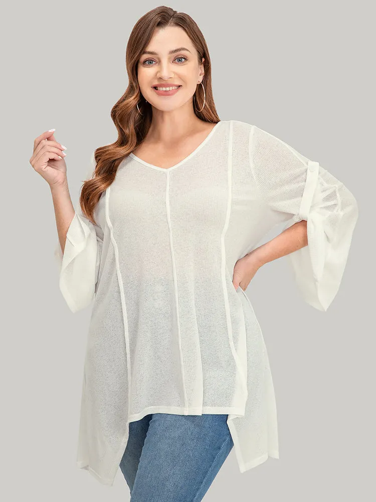 Solid Asymmetrical Hem Cuffed Sleeve Rib Knit T-shirt sold by Bloomchic product image thumbnail 3