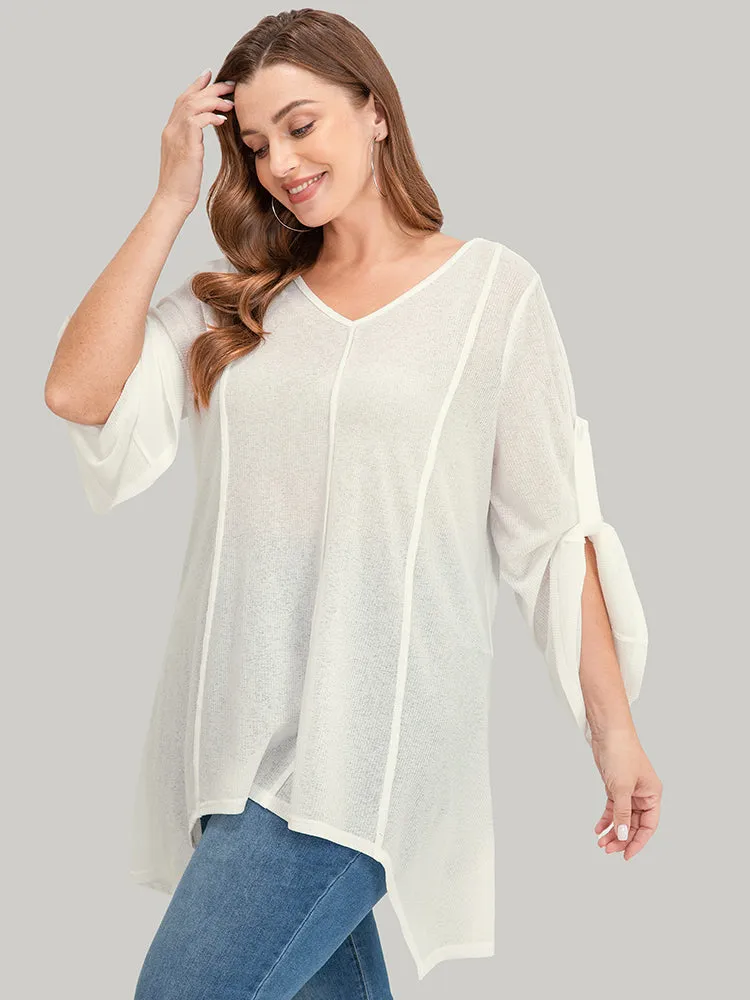 Solid Asymmetrical Hem Cuffed Sleeve Rib Knit T-shirt sold by Bloomchic product image thumbnail 4
