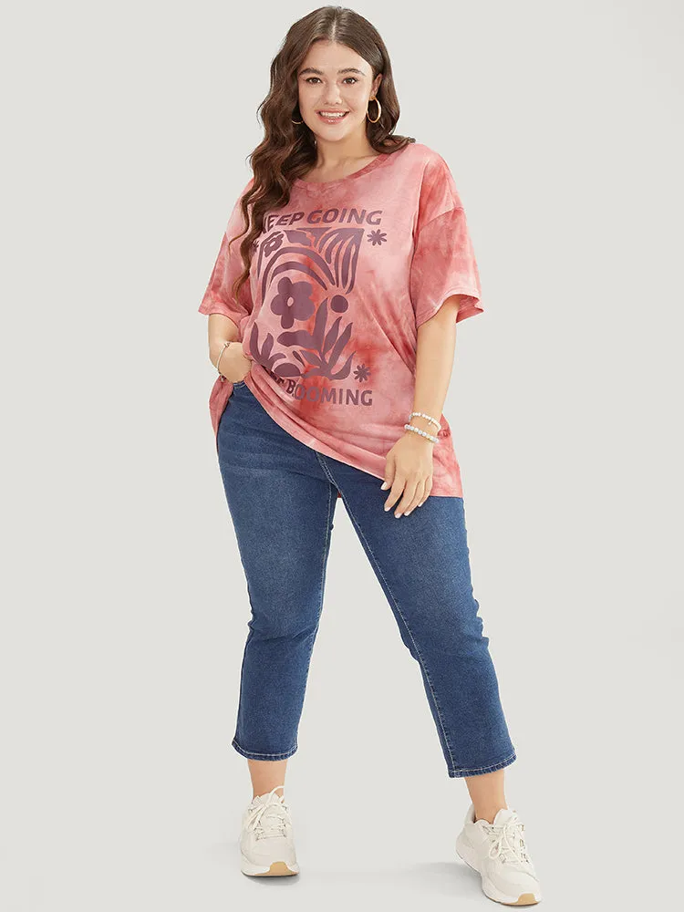 Slogan & Floral Crew Neck Short Sleeve Tie Dye T-shirt sold by Bloomchic product image thumbnail 4