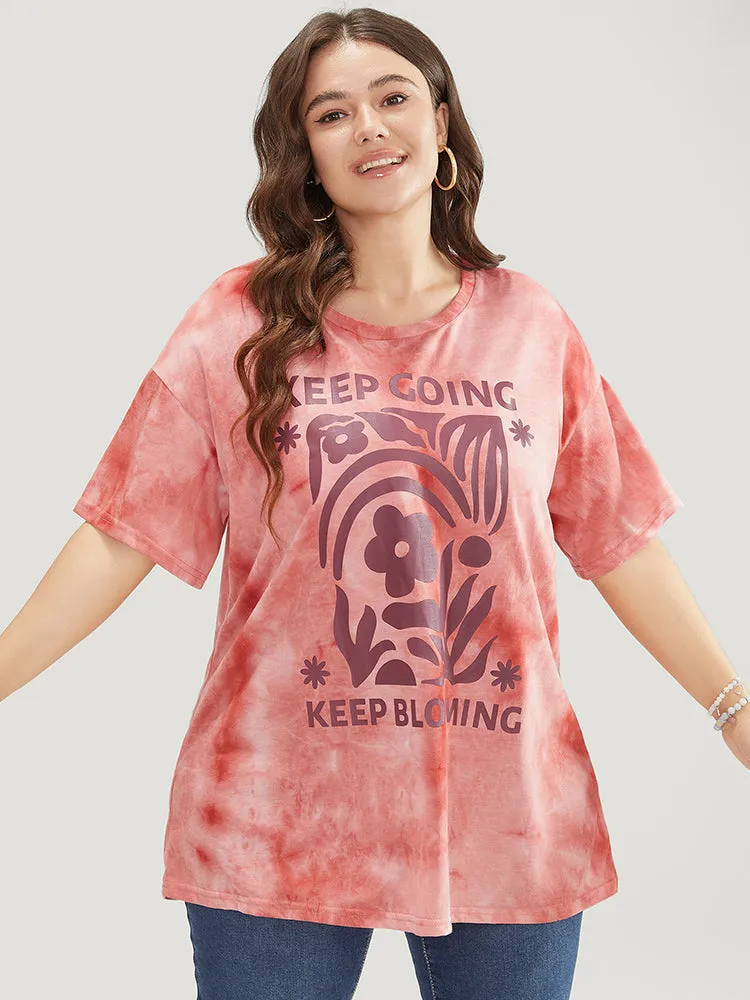 Slogan & Floral Crew Neck Short Sleeve Tie Dye T-shirt sold by Bloomchic product image thumbnail 5