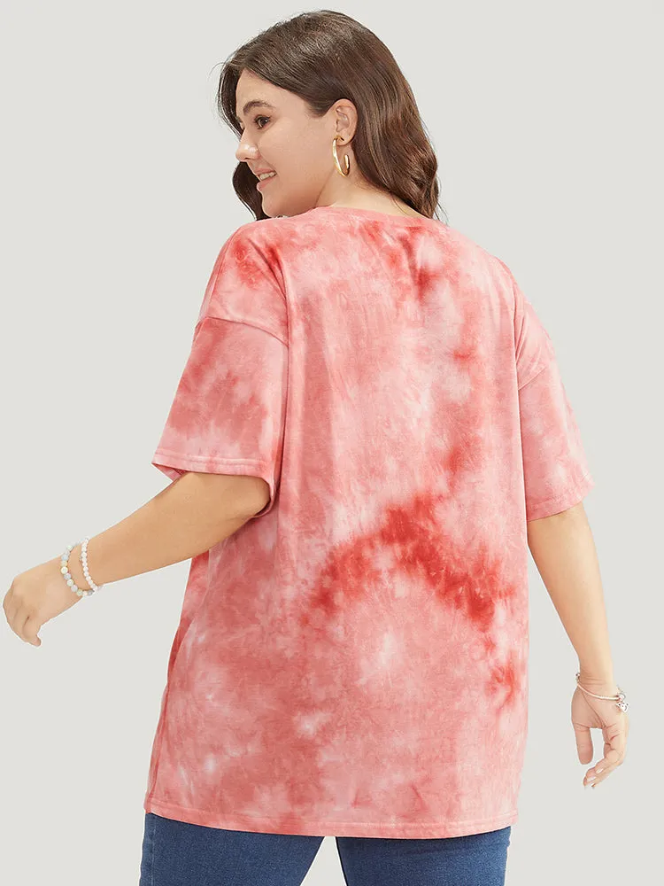 Slogan & Floral Crew Neck Short Sleeve Tie Dye T-shirt sold by Bloomchic product image thumbnail 2
