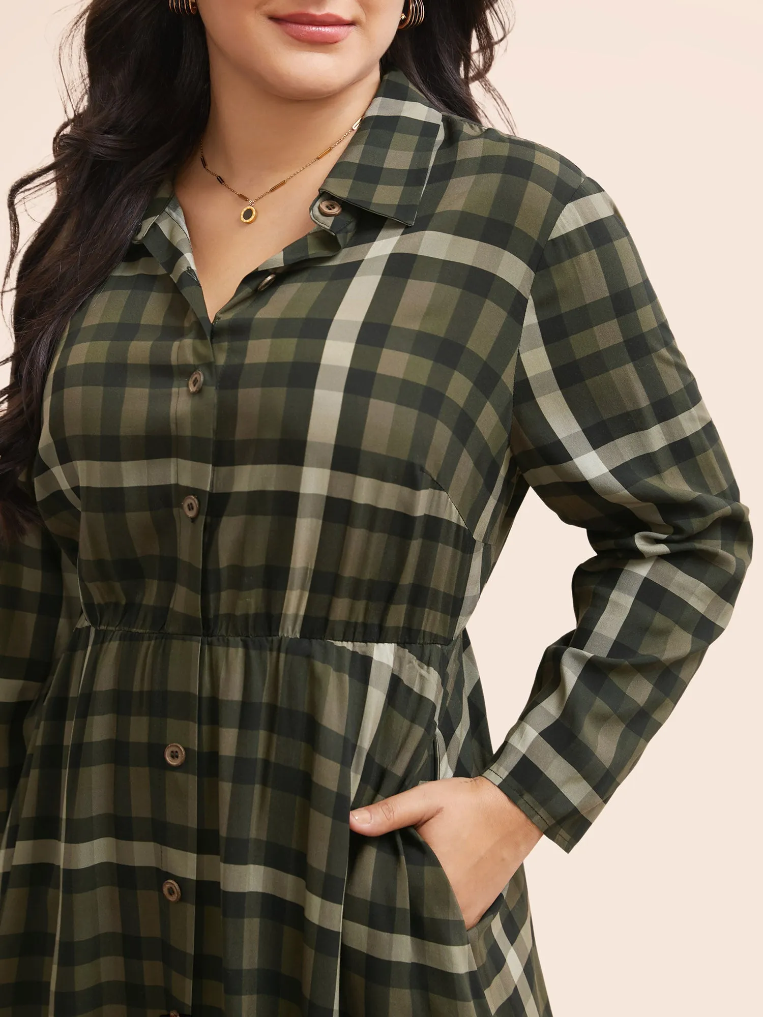 Plaid Shirt Collar Curved Hem Dress sold by Bloomchic product image thumbnail 5