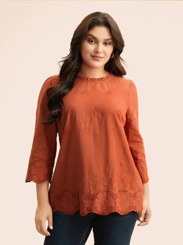 Lace Collar Broderie Anglaise Bell Sleeve Blouse sold by Bloomchic