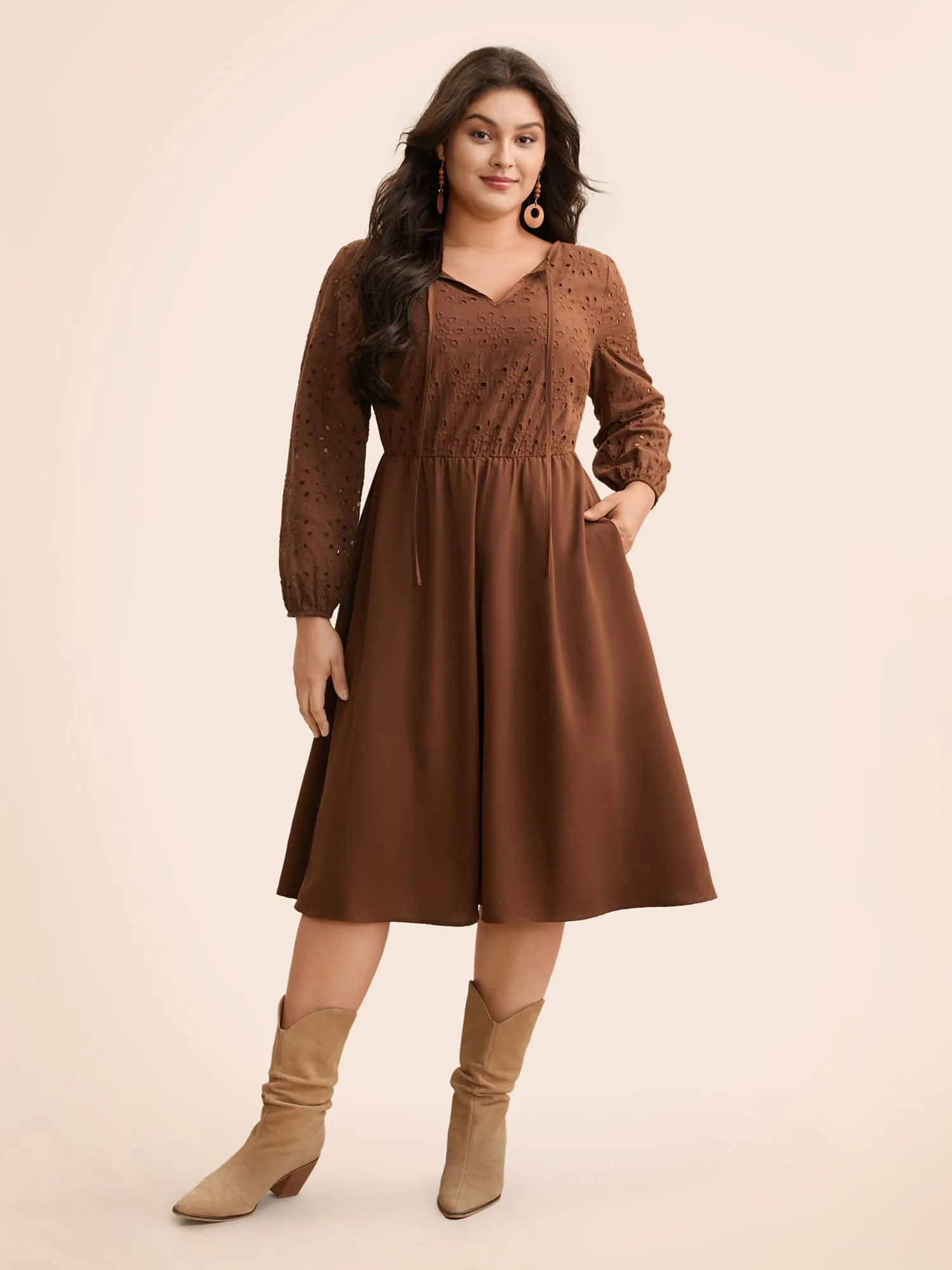 Broderie Anglaise Patchwork Tie Knot Dress sold by Bloomchic