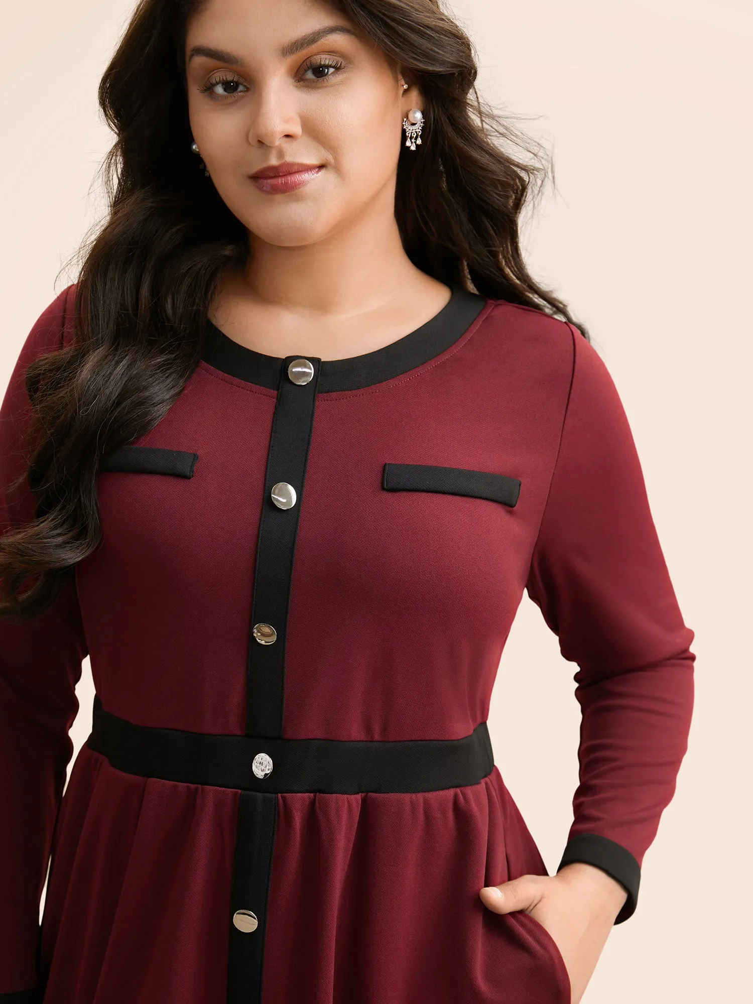 Contrast Patchwork Metal Detail Dress sold by Bloomchic product image thumbnail 2