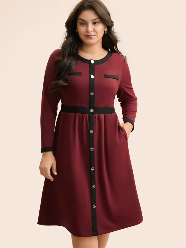 Contrast Patchwork Metal Detail Dress sold by Bloomchic