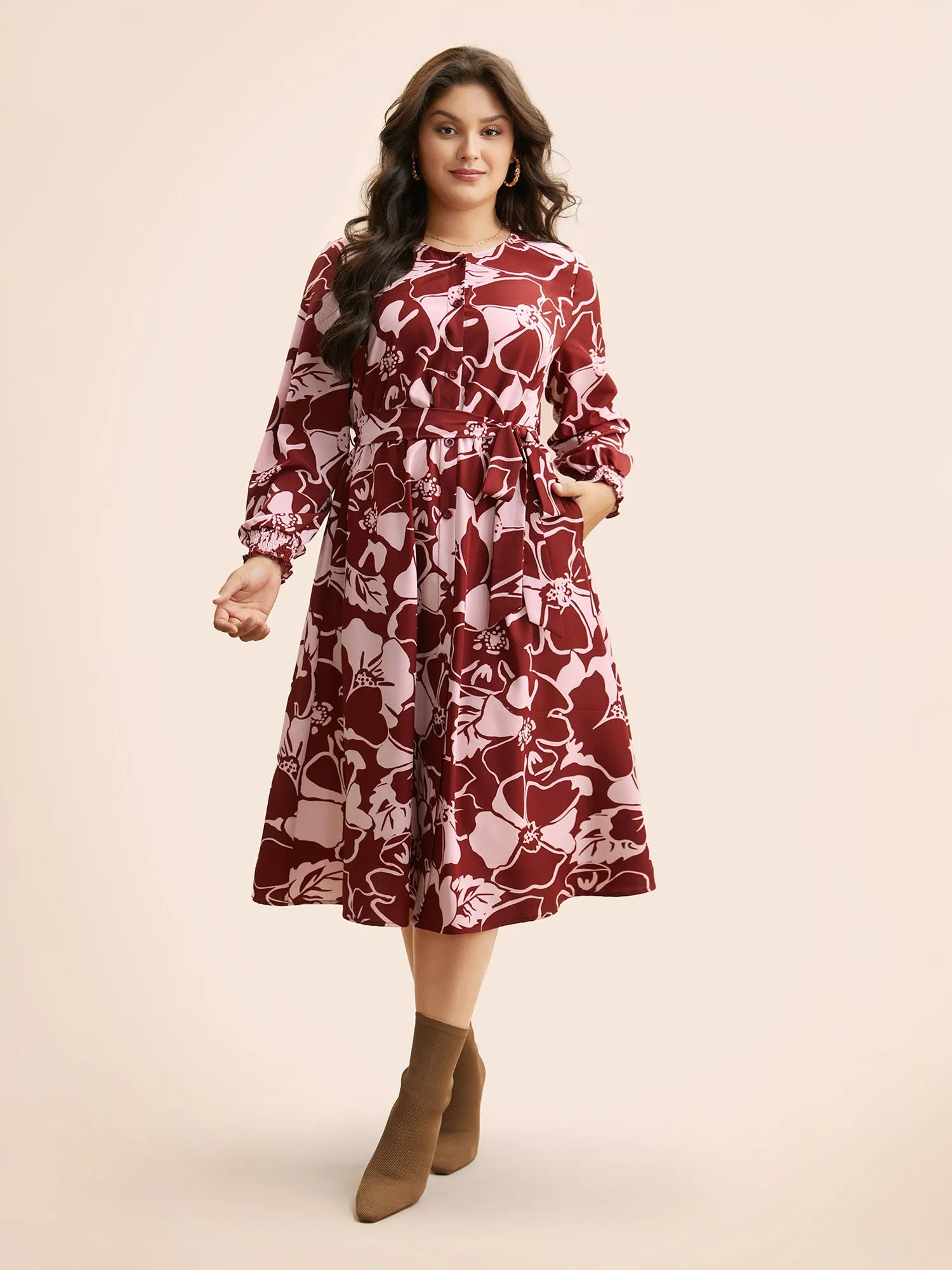 Floral Button Up Belted Dress sold by Bloomchic