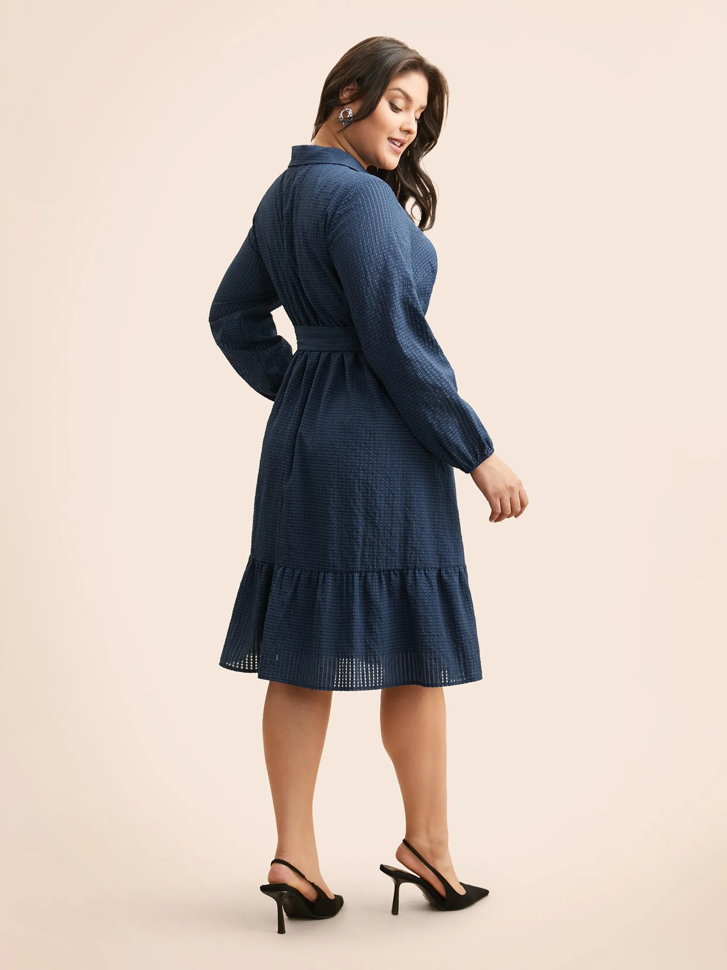 Overlap Collar Plain Textured Midi Dress sold by Bloomchic product image thumbnail 4