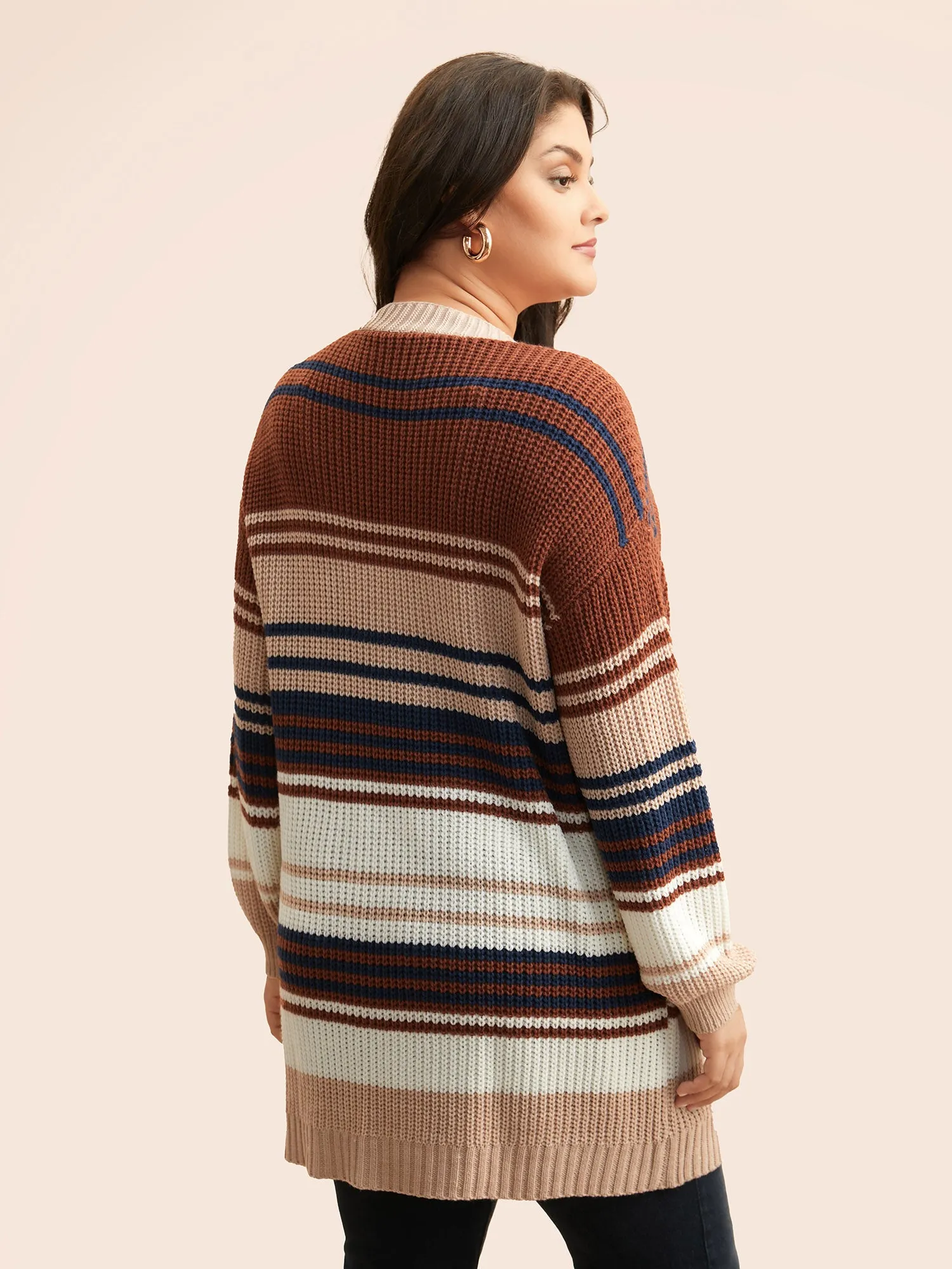 Contrast Striped Pocket Drop Shoulder Cardigan sold by Bloomchic product image thumbnail 4