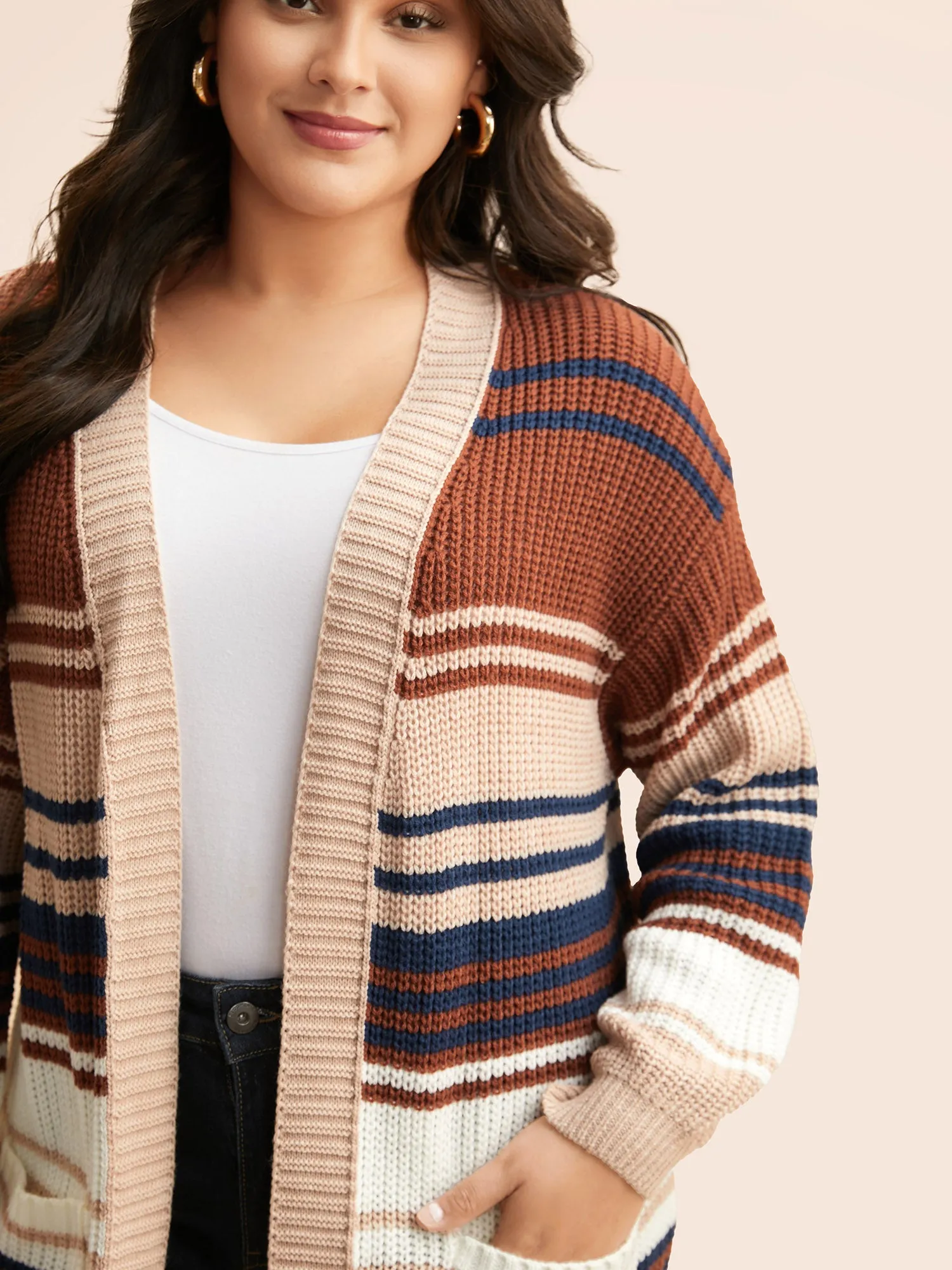 Contrast Striped Pocket Drop Shoulder Cardigan sold by Bloomchic product image thumbnail 3