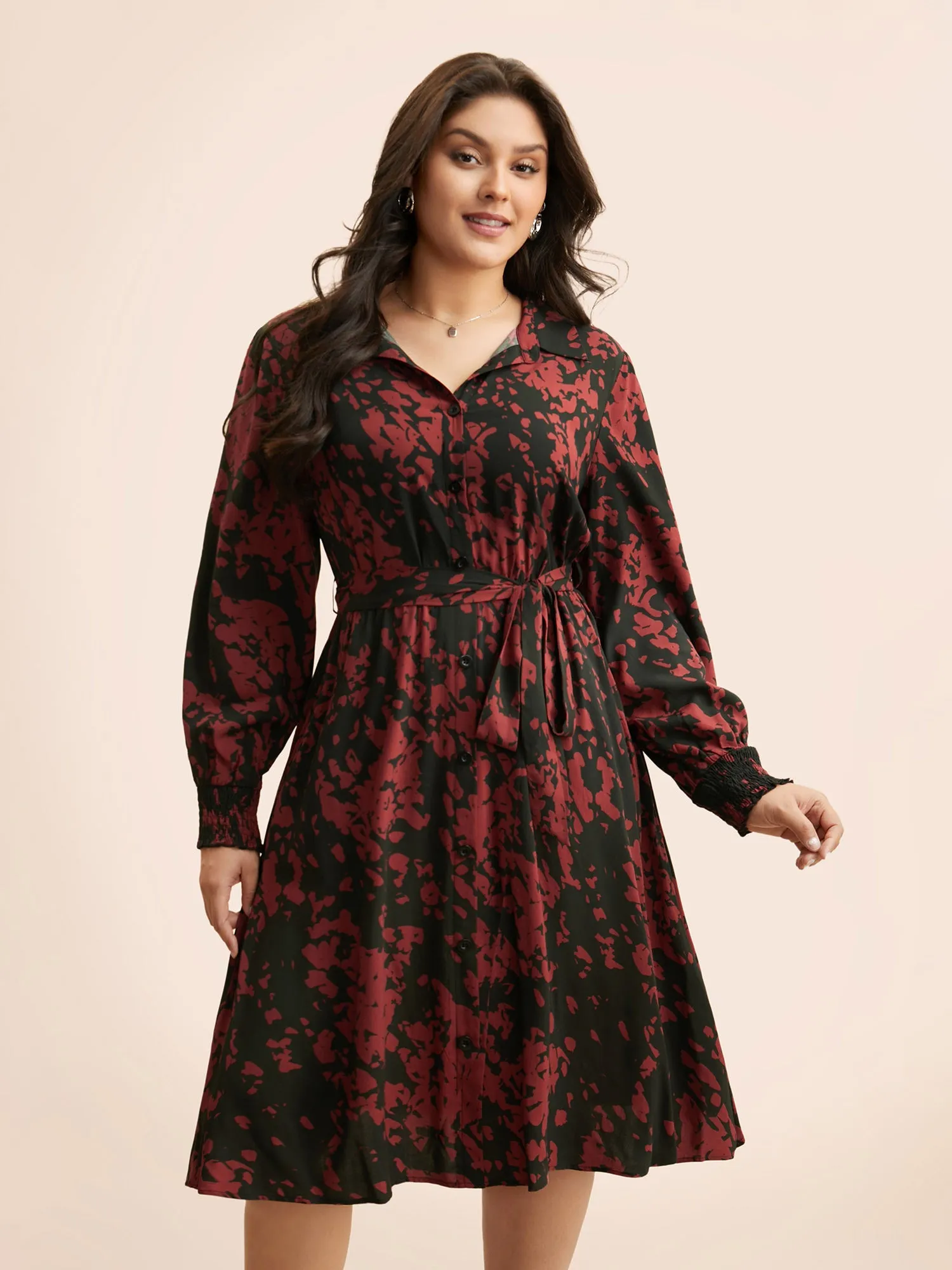 Silhouette Floral Print Shirt Collar Belted Dress sold by Bloomchic product image thumbnail 2
