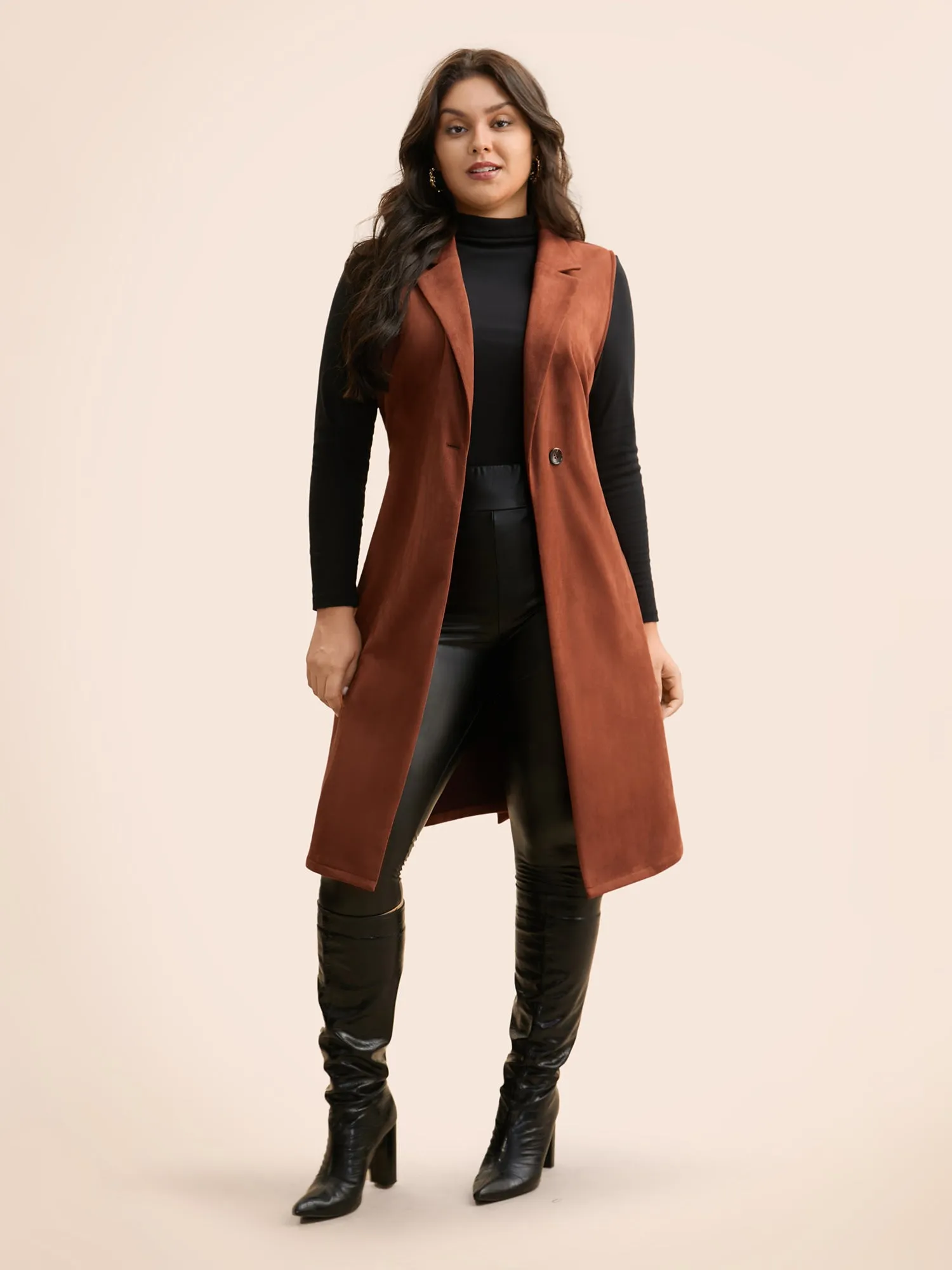 Suit Collar Faux Suede Belted Jacket sold by Bloomchic product image thumbnail 5
