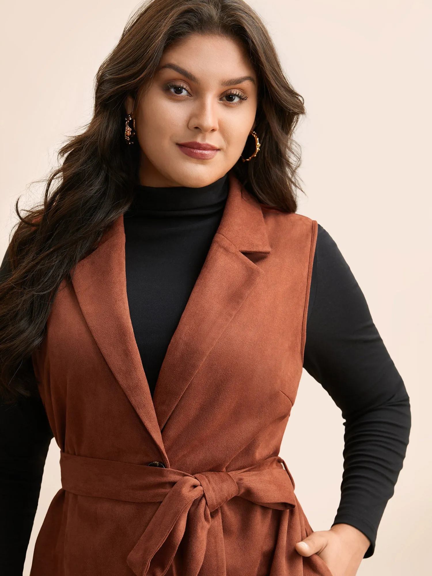 Suit Collar Faux Suede Belted Jacket sold by Bloomchic product image thumbnail 4