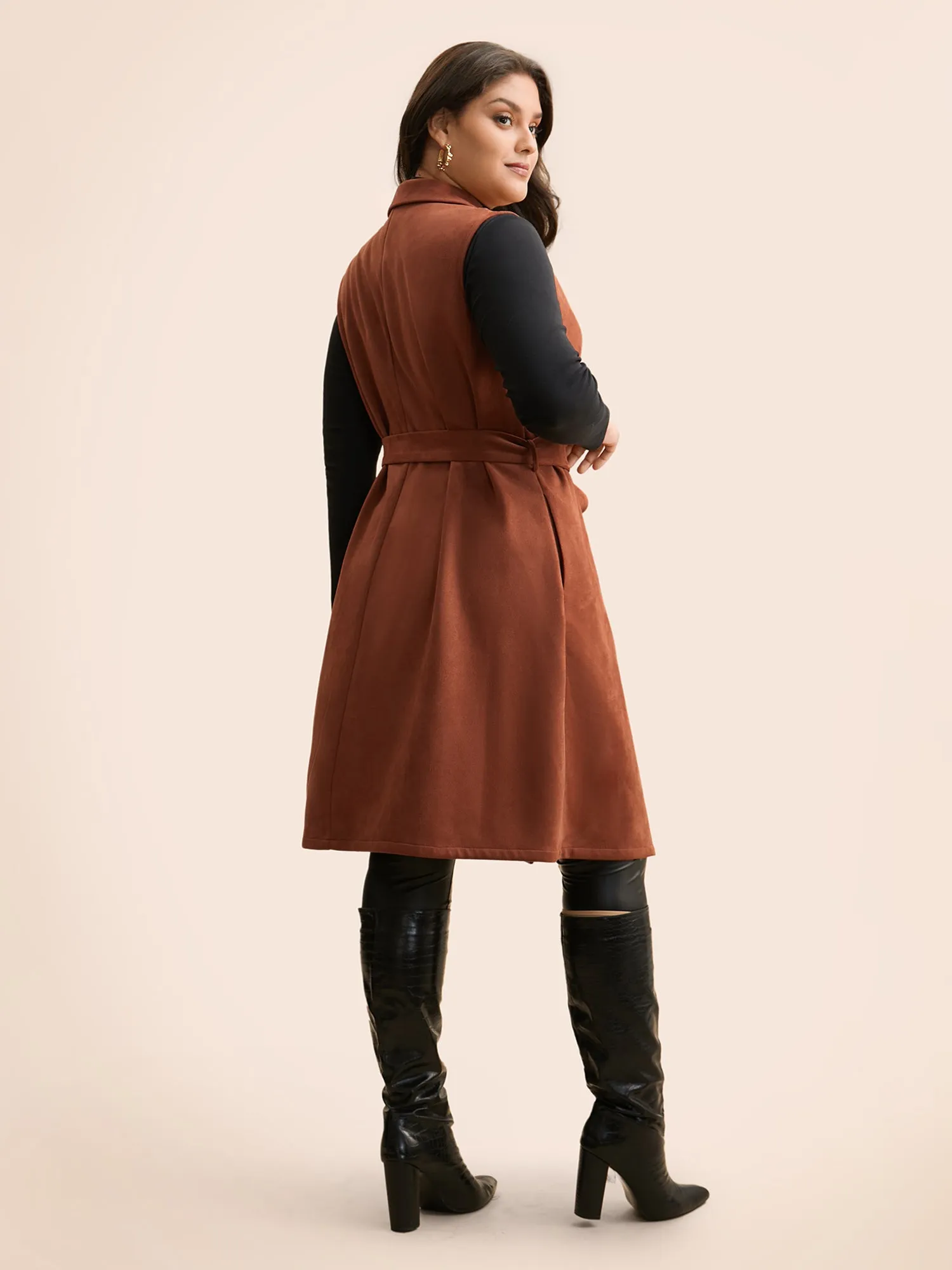 Suit Collar Faux Suede Belted Jacket sold by Bloomchic product image thumbnail 3