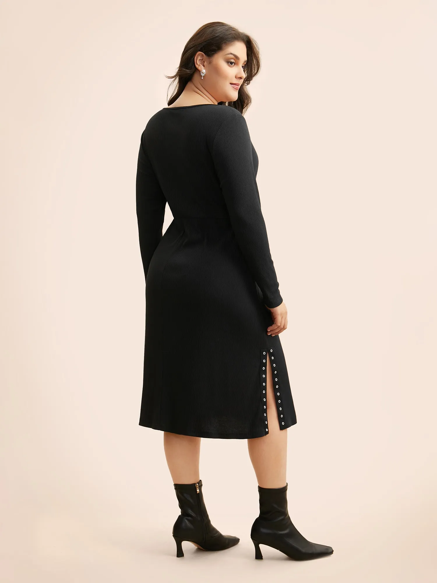 Crew Neck Eyelet Split Hem Dress sold by Bloomchic product image thumbnail 2